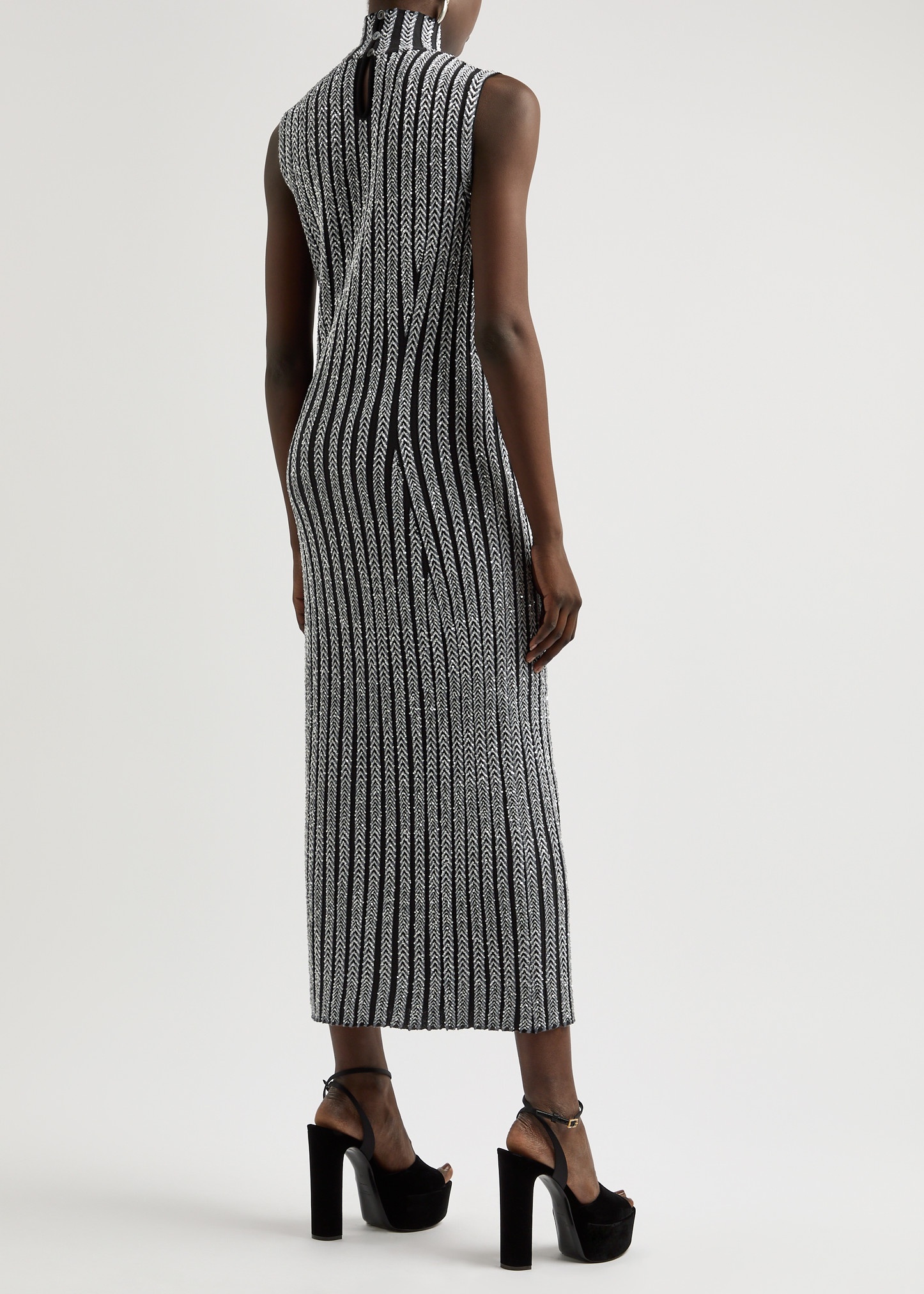 Striped sequin-embellished knitted midi dress - 3