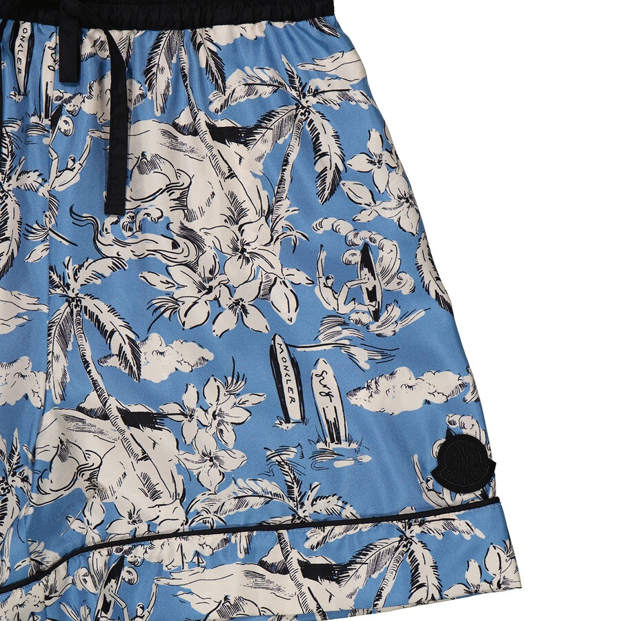 Moncler Ladies Azurine Palm Print Drawstring Silk Shorts - 5