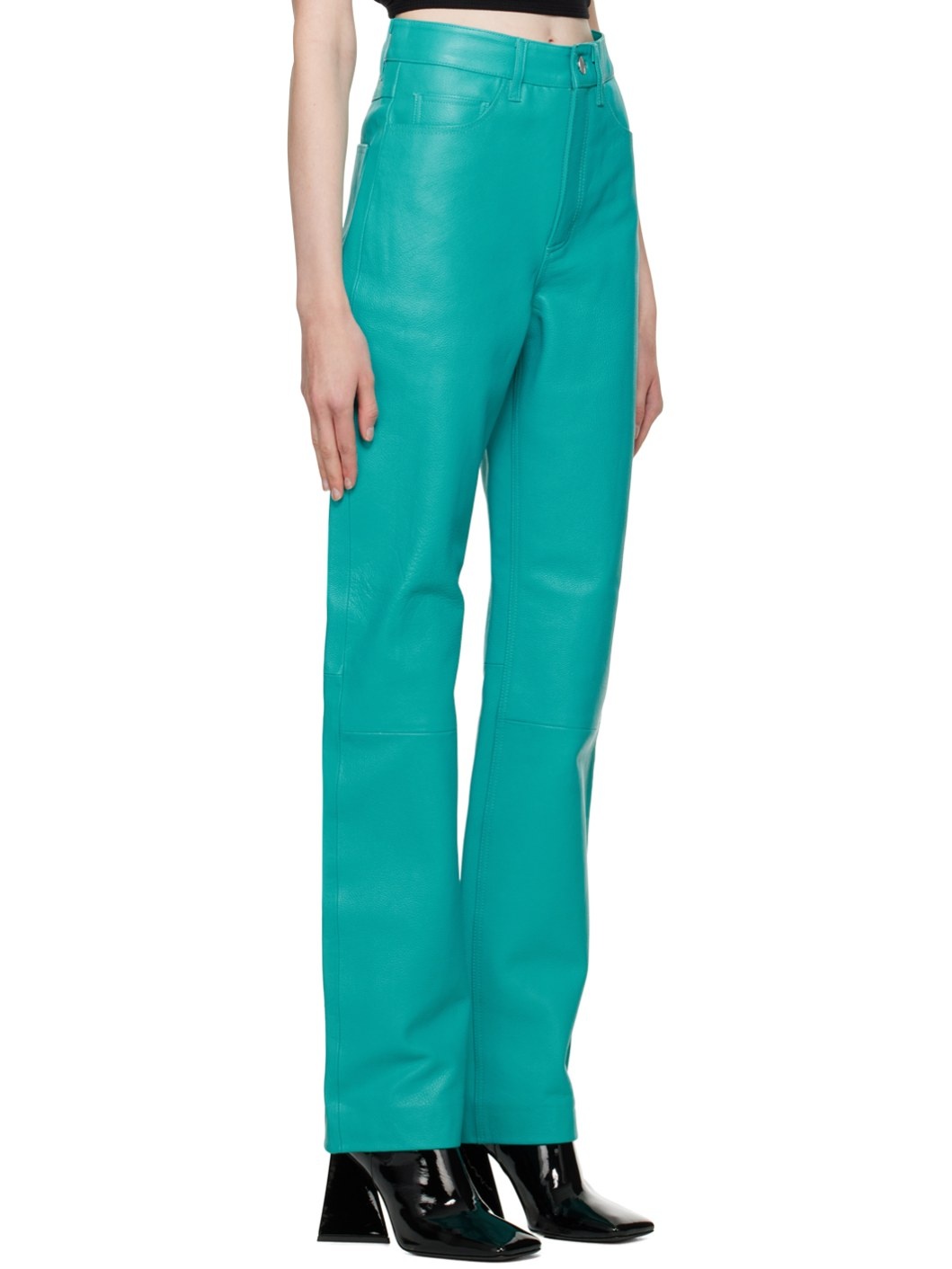 Blue Straight-Leg Leather Pants - 2