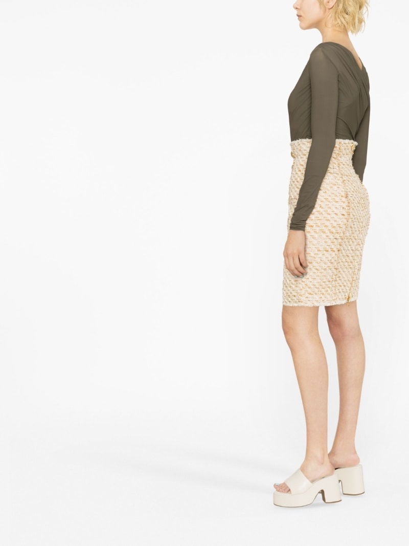 button-embellished tweed skirt - 3