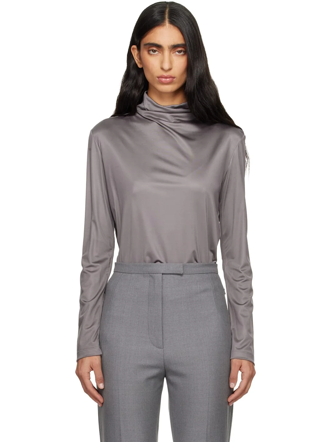Gray Jersey Turtleneck - 1