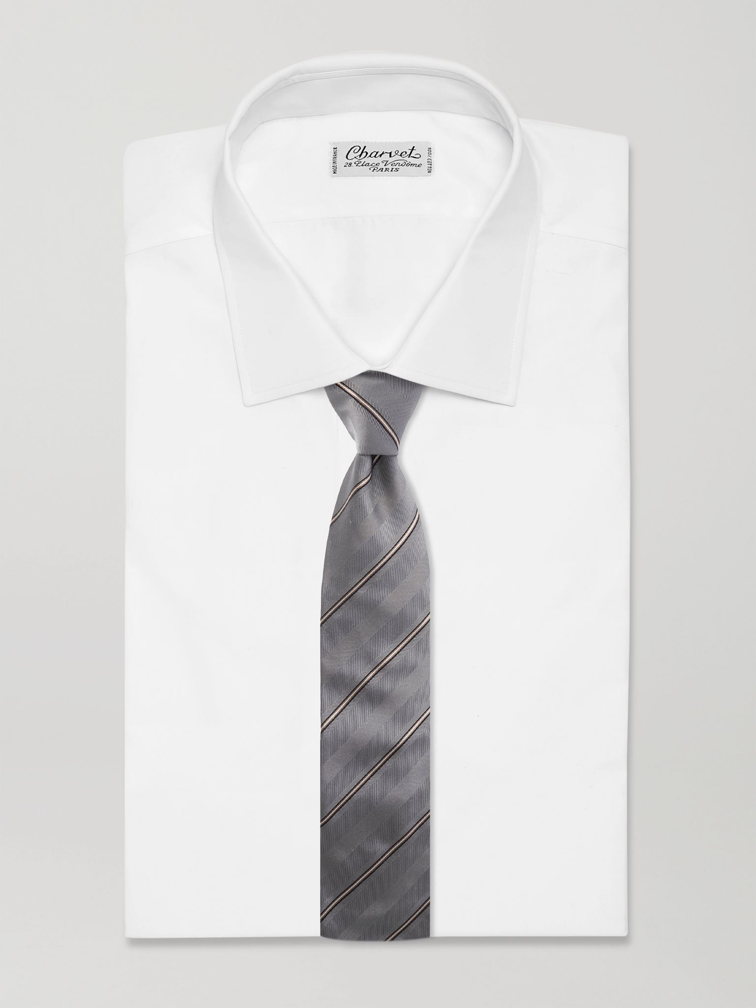 8cm Striped Silk-Herringbone Tie Gray - 2