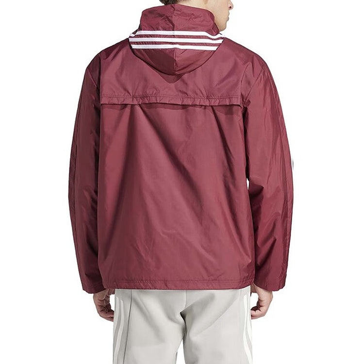 adidas Essential 3-Stripes Woven Windbreaker Asia Sizing 'Shadow Red' IS1335 - 3