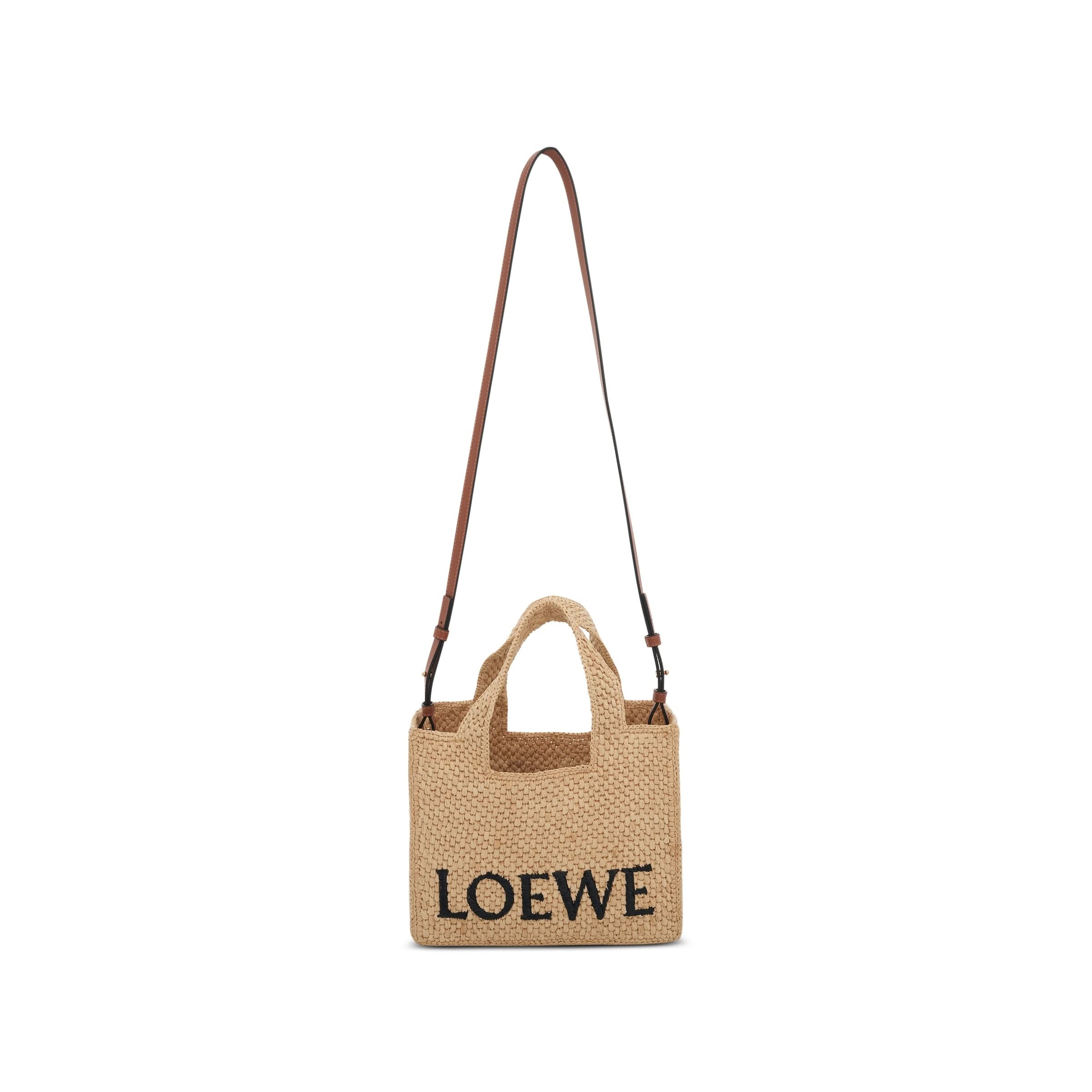 Small Logo Font Tote Bag in Raffia and Calfskin in Natural - 5