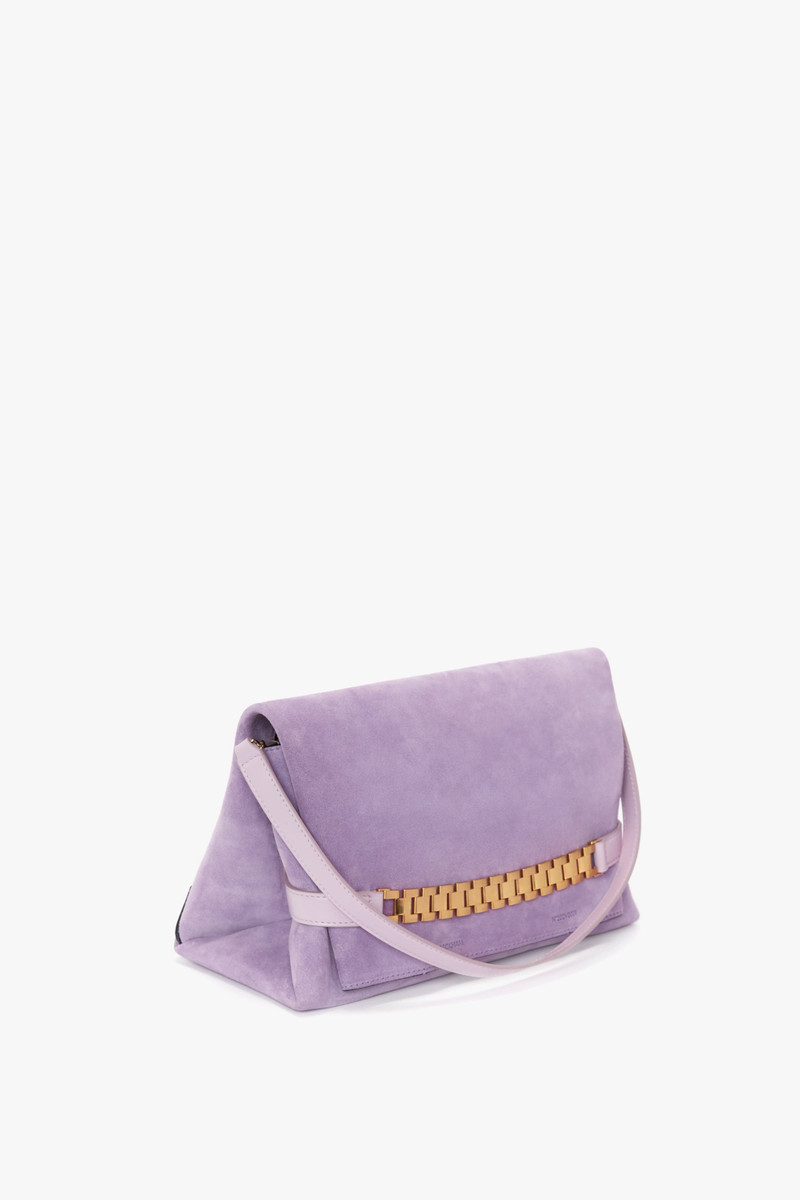 Chain Pouch with Strap in Lilac Suede 2