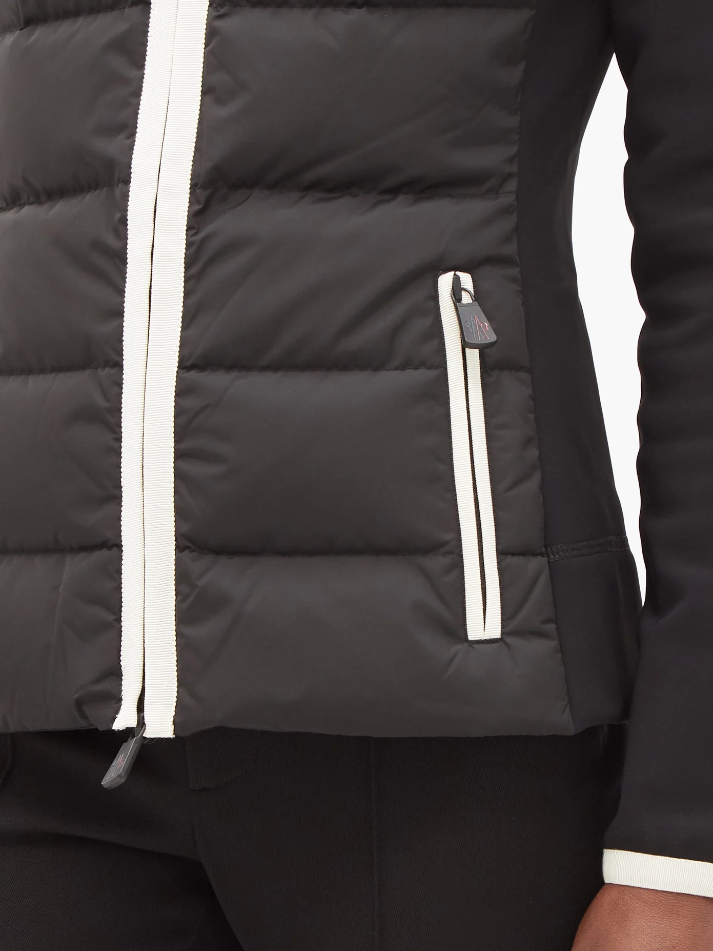 Logo-patch jersey-sleeves quilted down jacket - 3