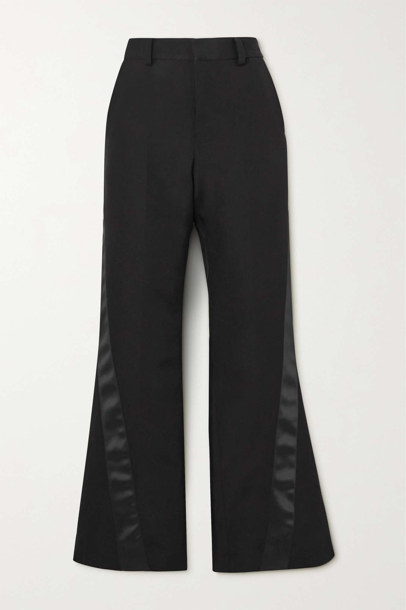 Satin-trimmed silk and cotton-blend flared pants - 1