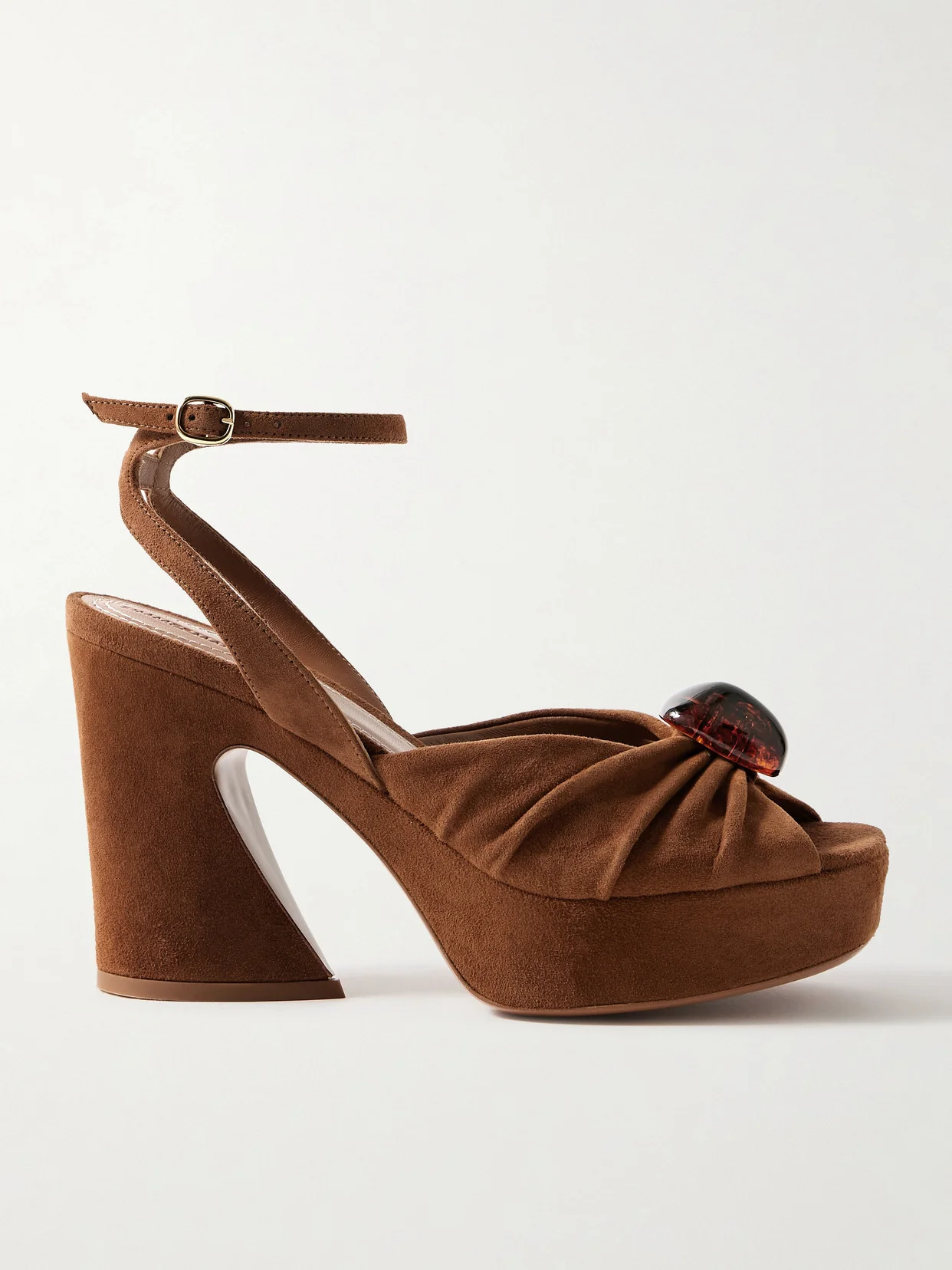 Gleam Embellished Gathered Suede Platform Sandals - 1