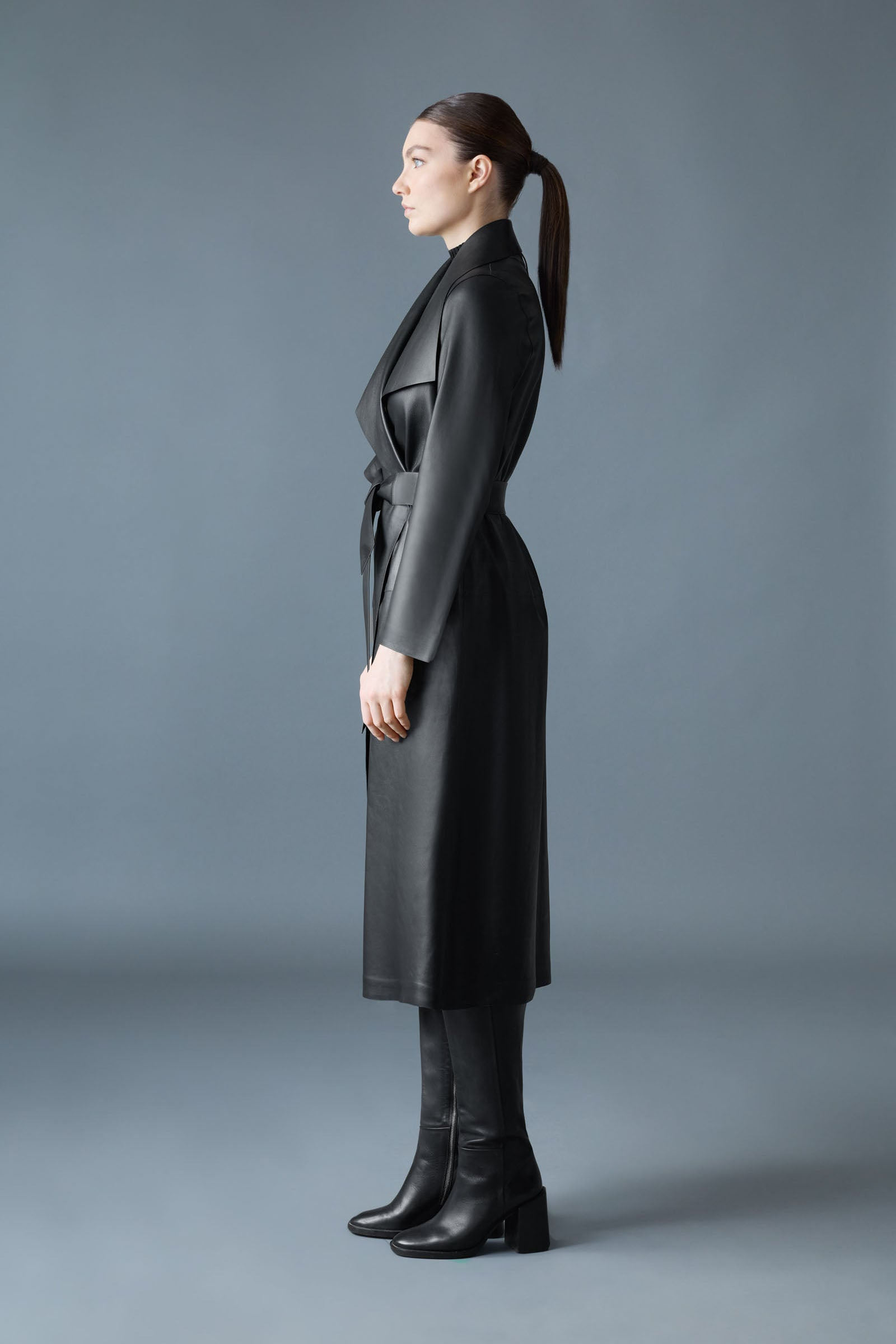 MAI-L Long Leather Wrap Coat - 4