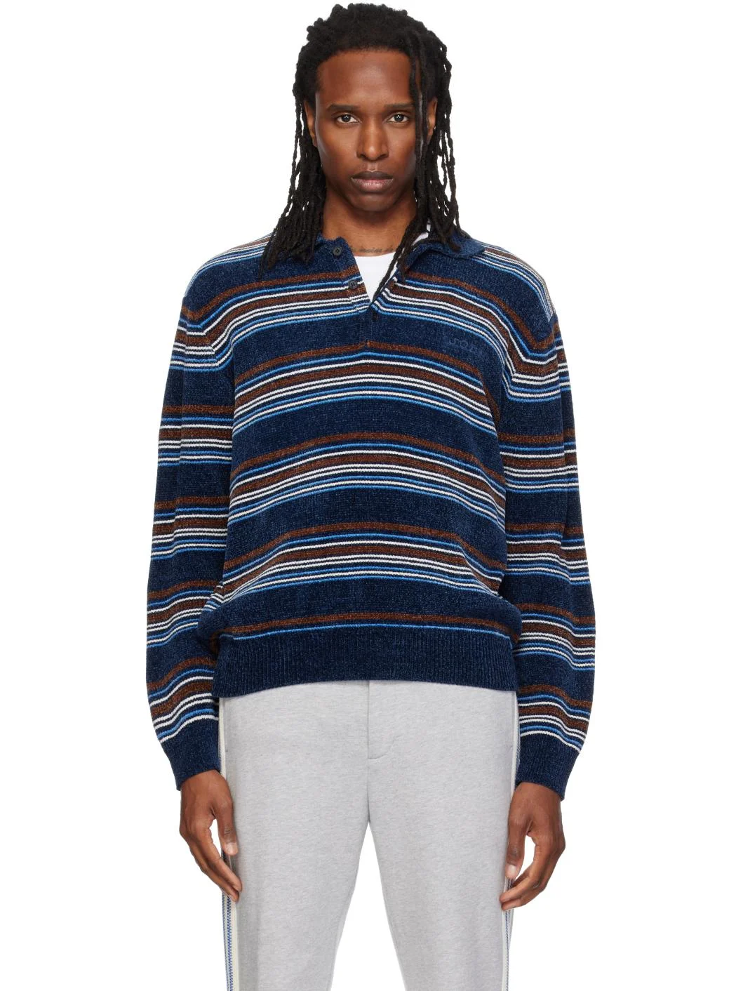 Navy Striped Polo - 1