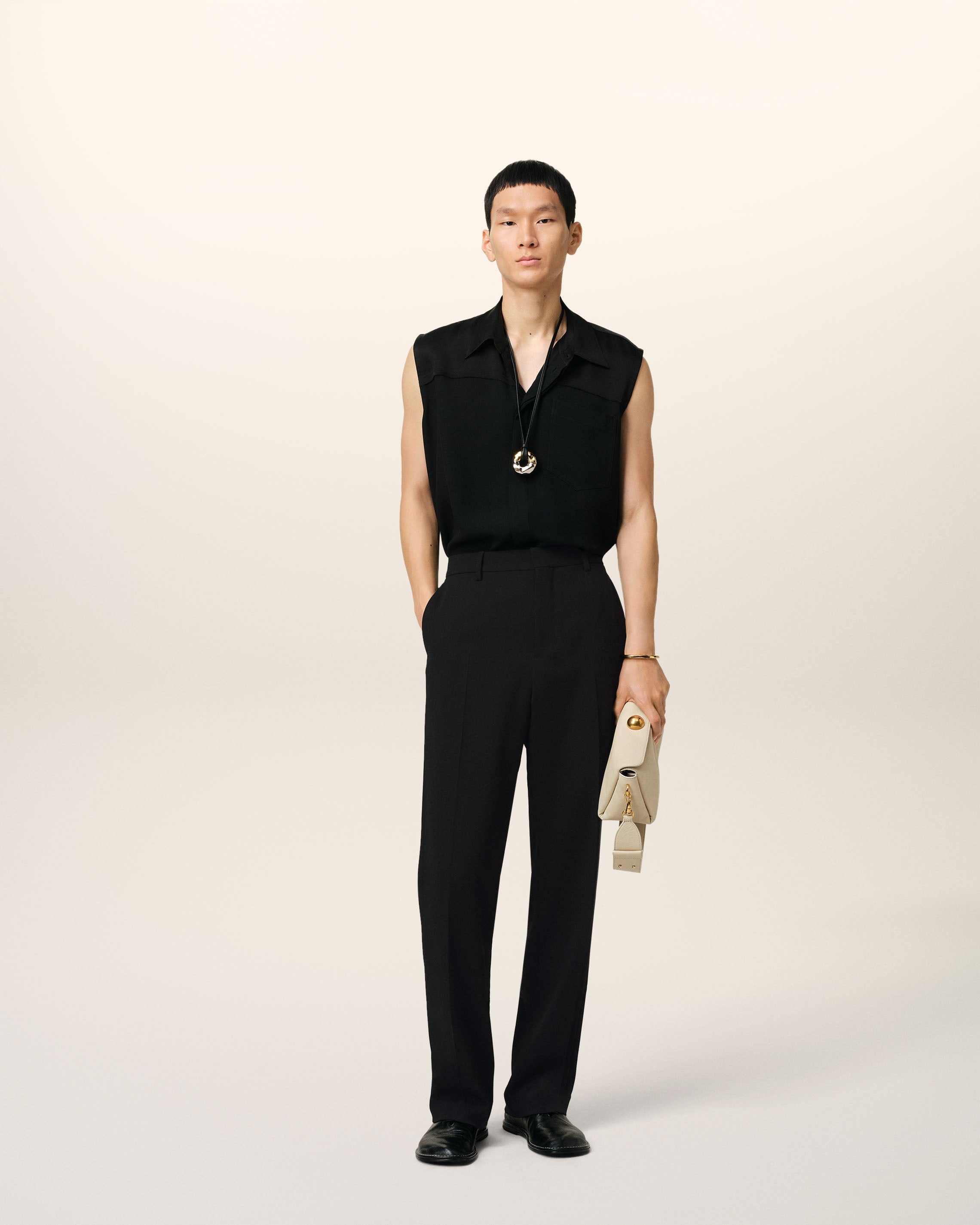 BLACK WOOL STRAIGHT FIT TROUSERS - 2