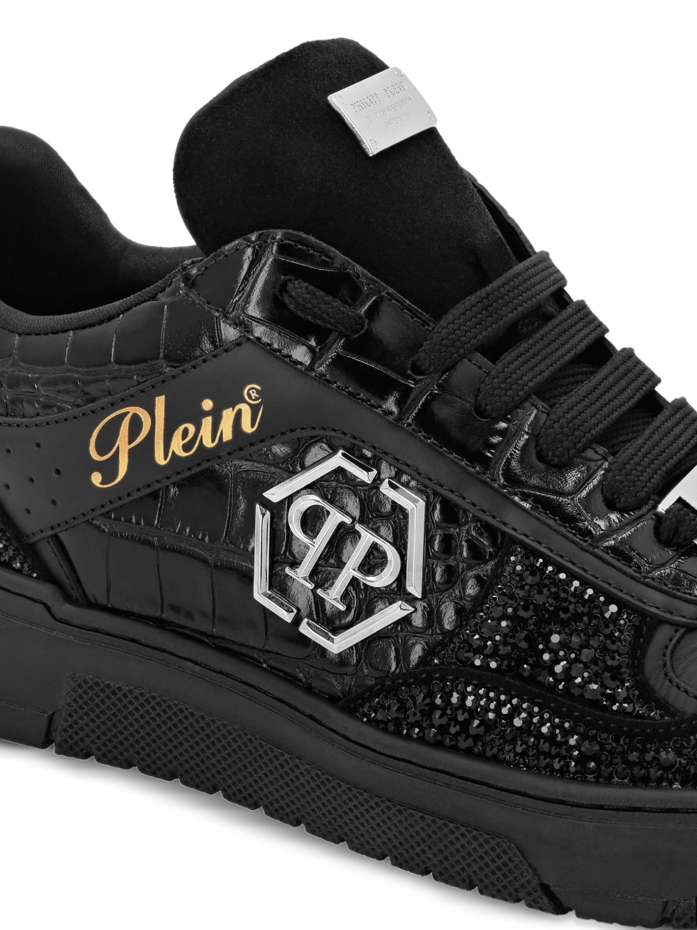 crystal-embellished leather sneakers - 4
