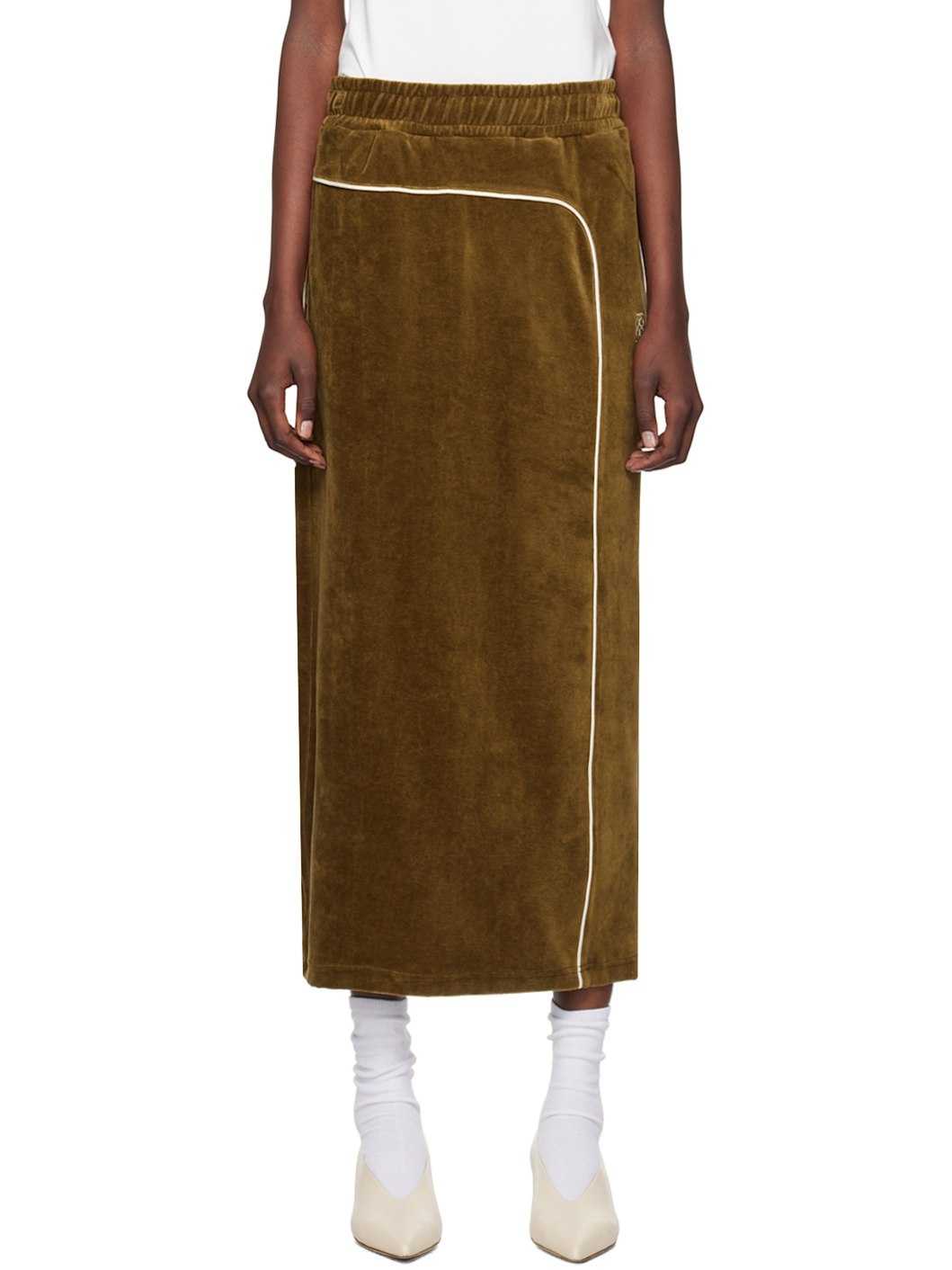 Brown Embroidered-Logo Midi Skirt - 1