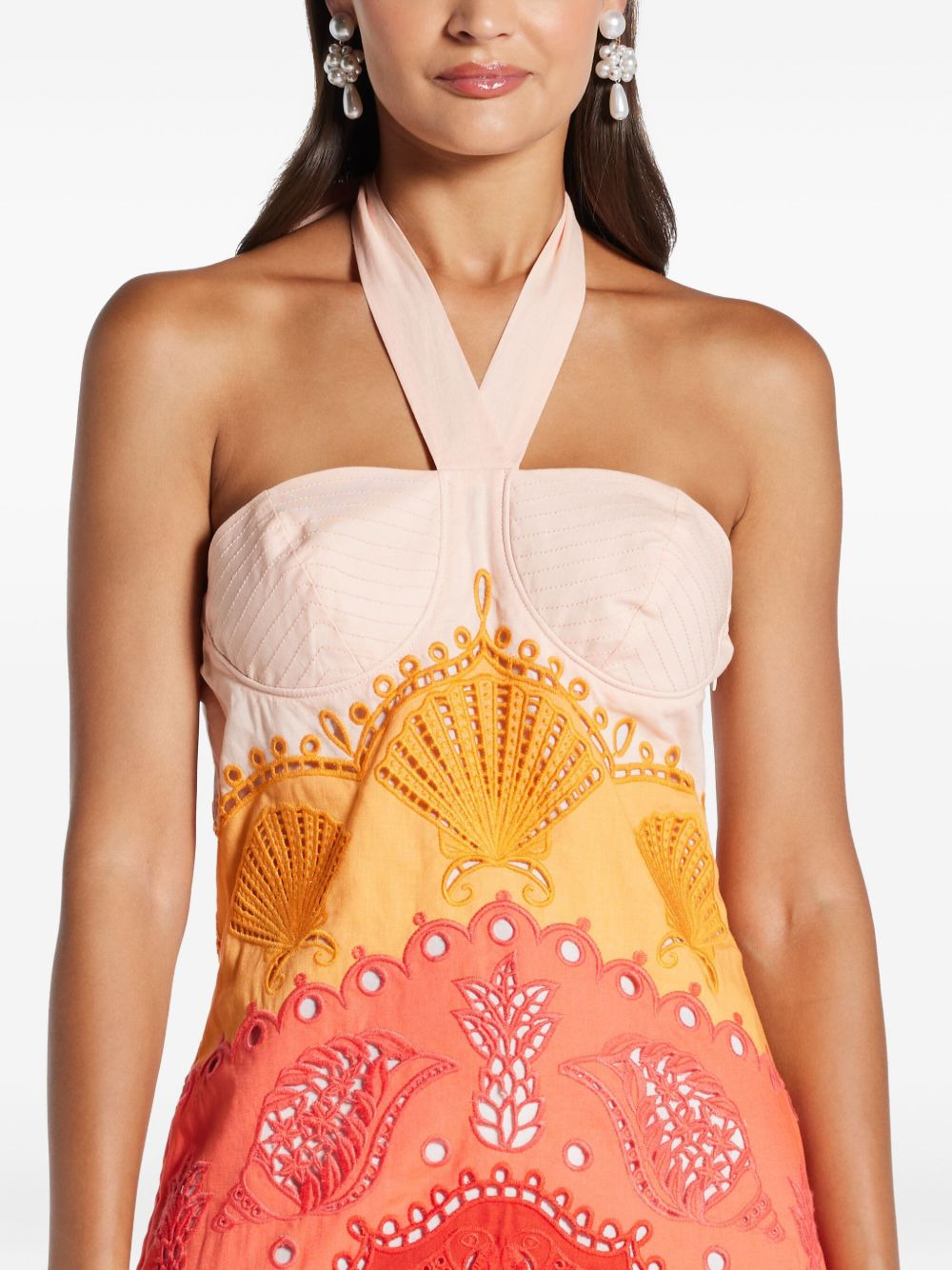 embroidery-eyelet halter-neck midi dress - 5