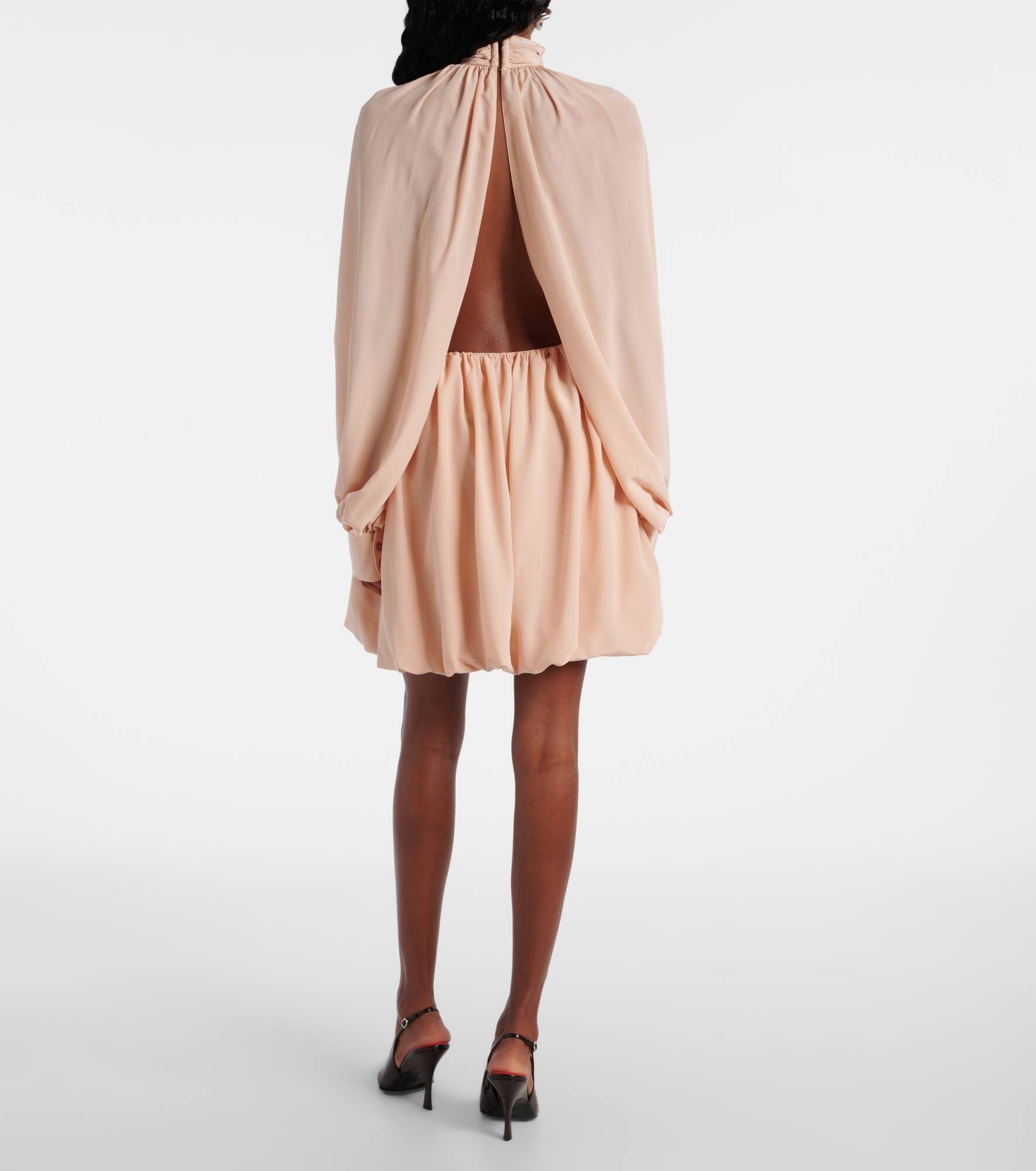 Gathered open-back silk chiffon minidress - 3