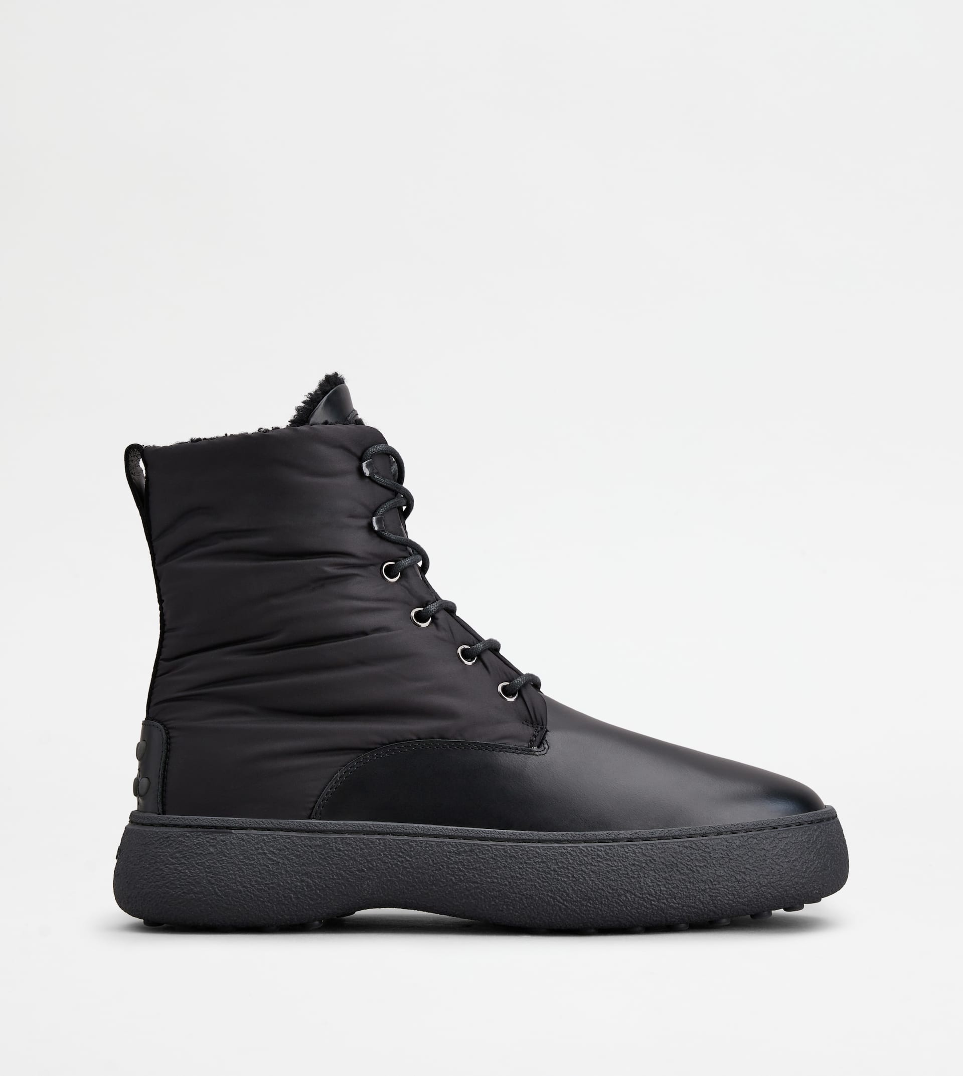 TOD'S W. G. LACE-UP ANKLE BOOTS IN LEATHER AND FABRIC - BLACK - 1