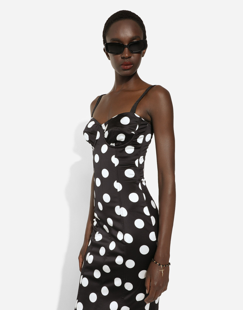Satin midi dress with polka-dot print and corset details 4