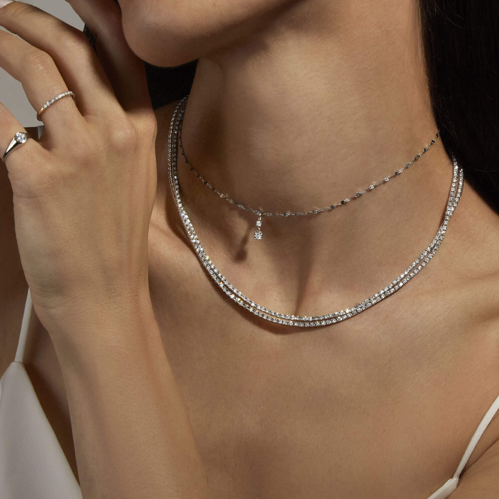 Unflippable Tennis Necklace in White Gold - 14