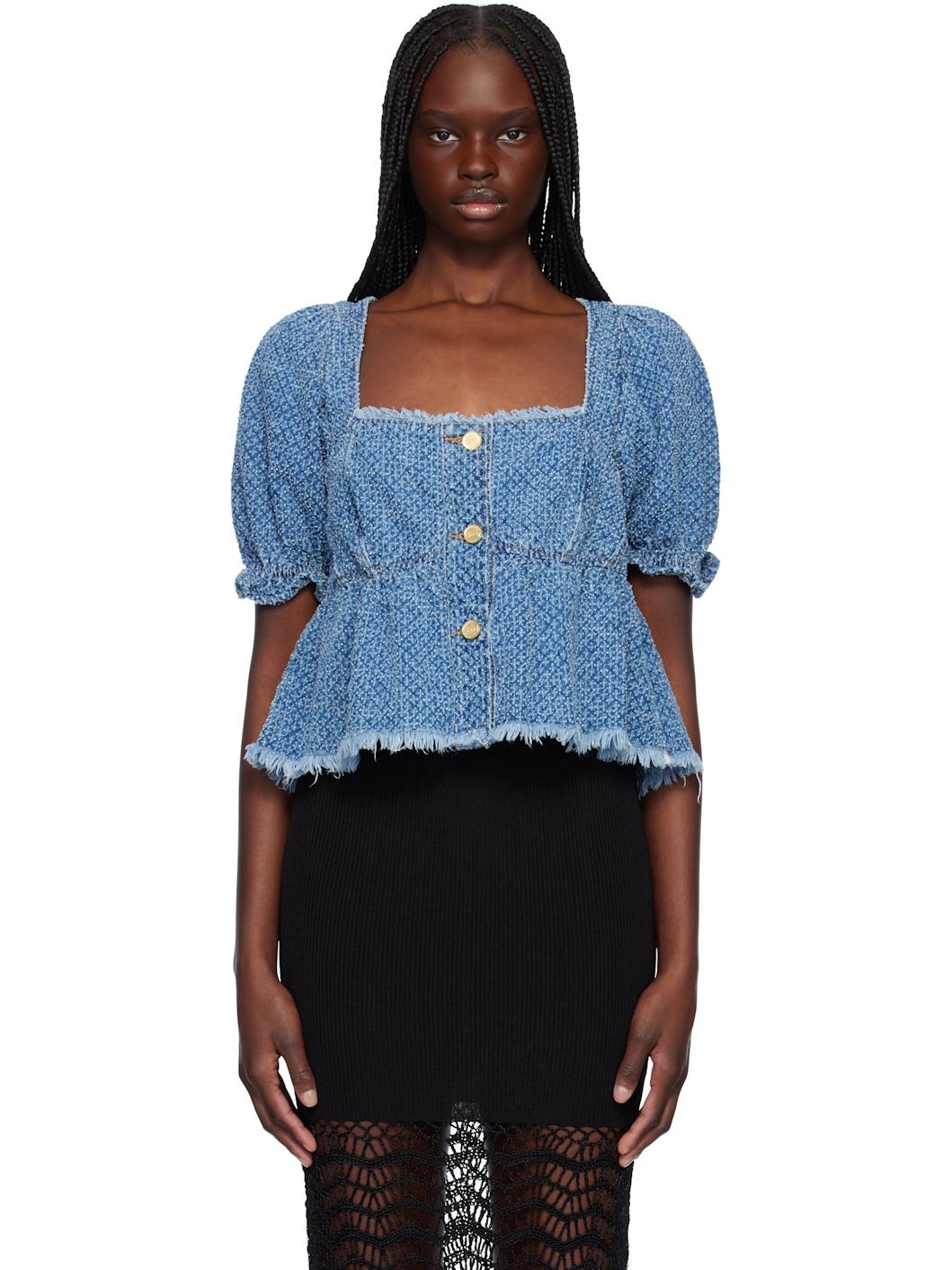 Blue Fluffy Denim Blouse - 1