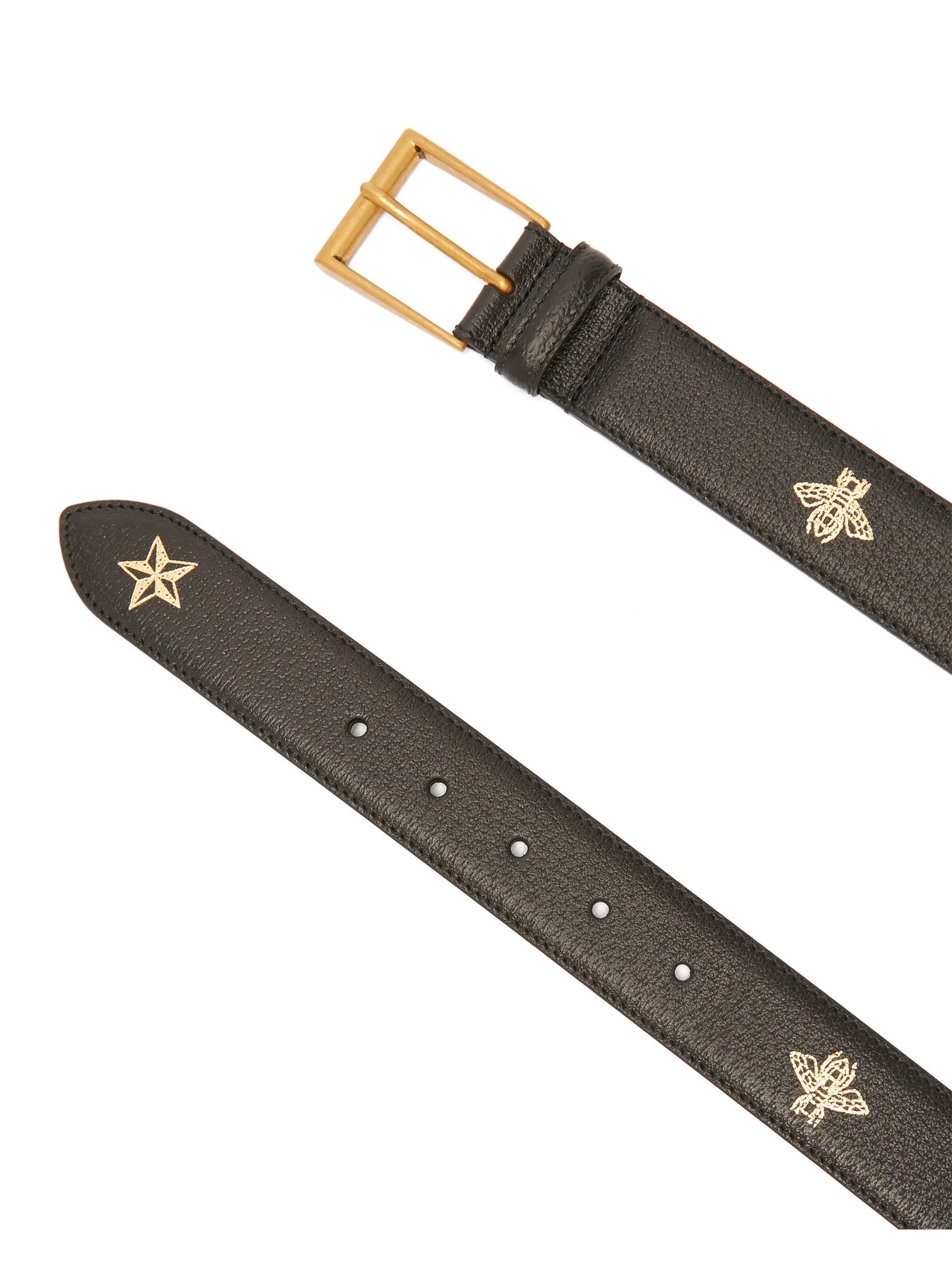 Star and bee hot-stamped leather belt - 5