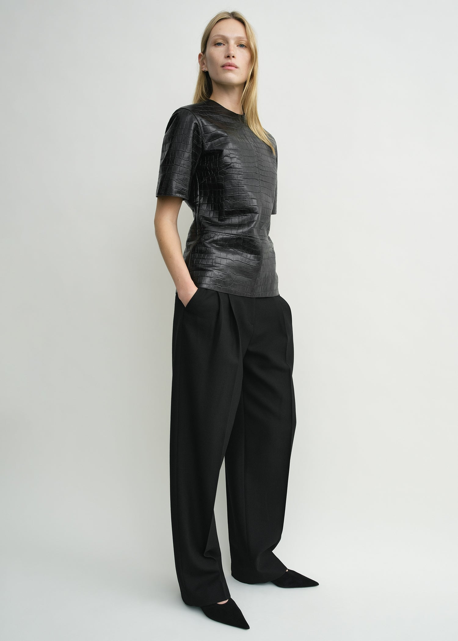 Croco-embossed tee dark brown - 3