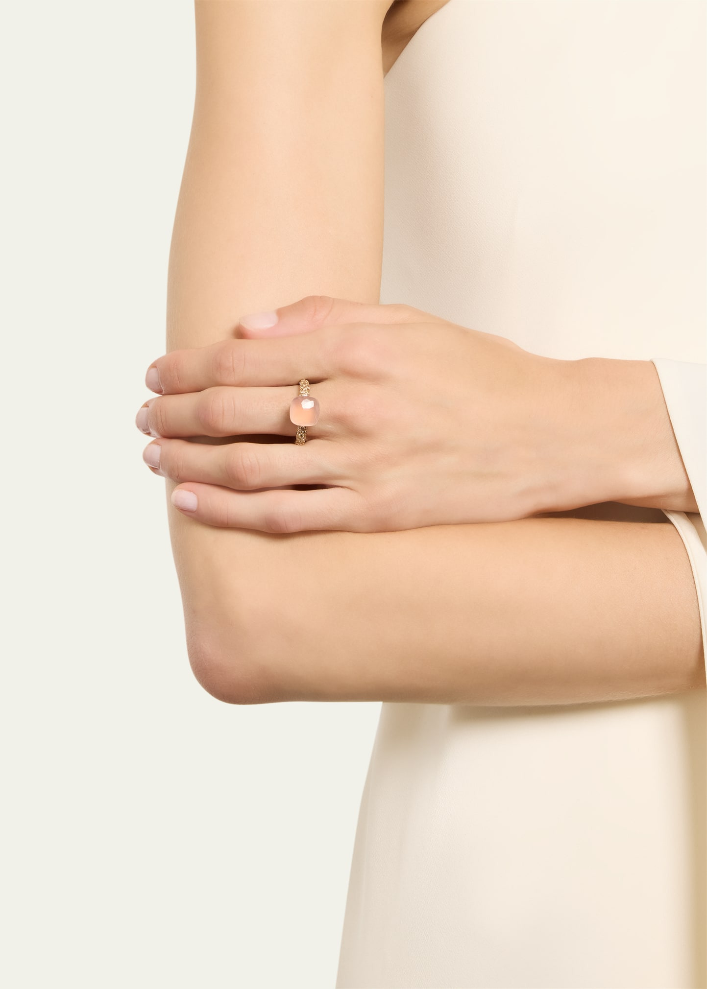 18K Gold Nudo Classic Rose Quartz Diamond Ring - 2
