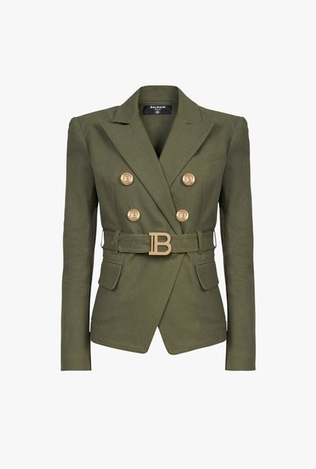 Double-breasted khaki cotton blazer with Balmain buckle - 1