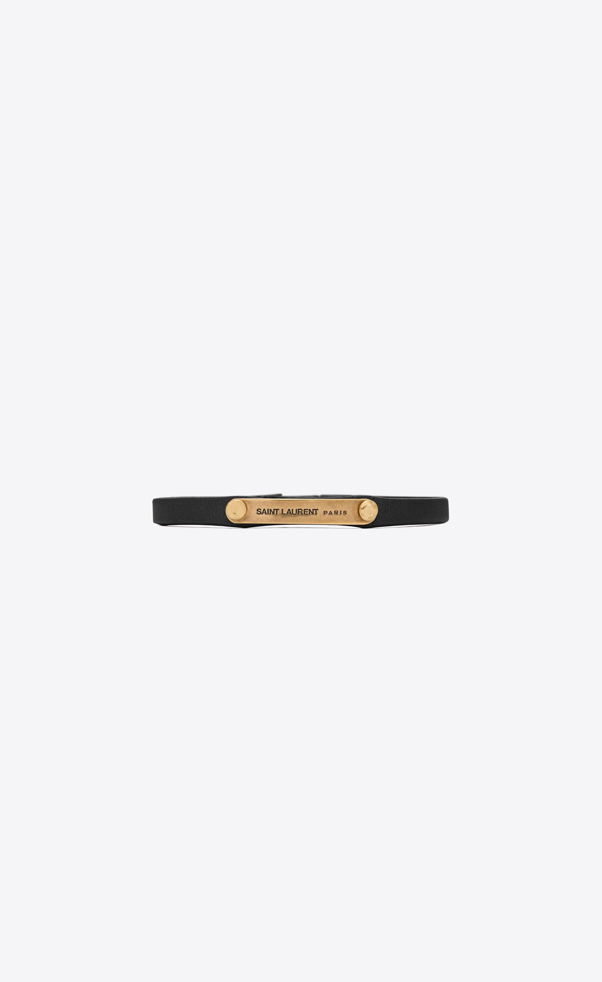 saint laurent id plaque bracelet in smooth leather and metal - 1