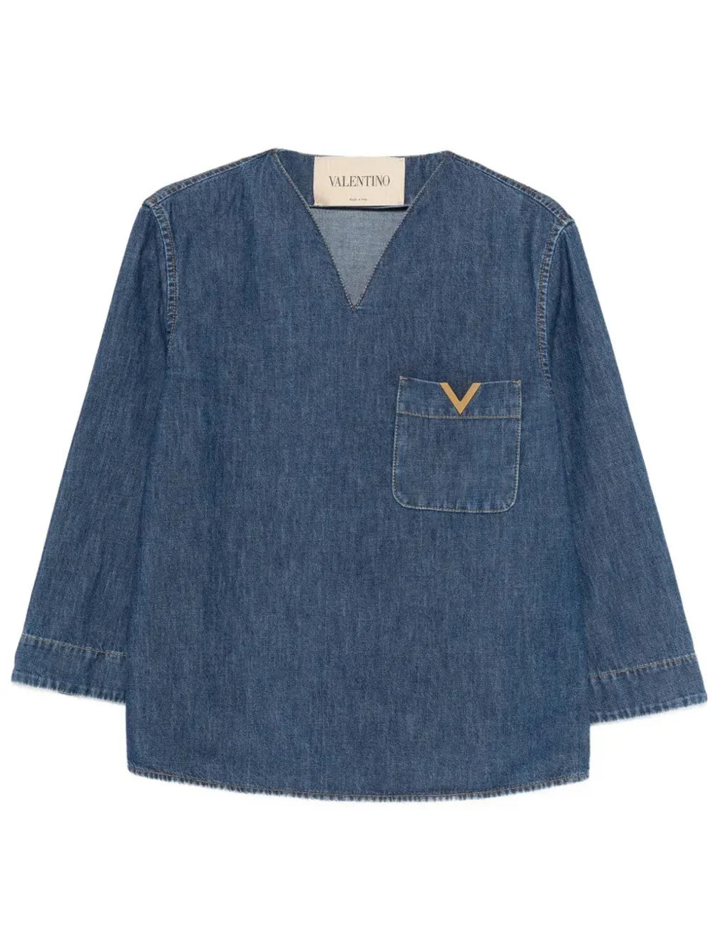 Valentino Garavani Women V-Neck Denim Shirt With Logo - 1