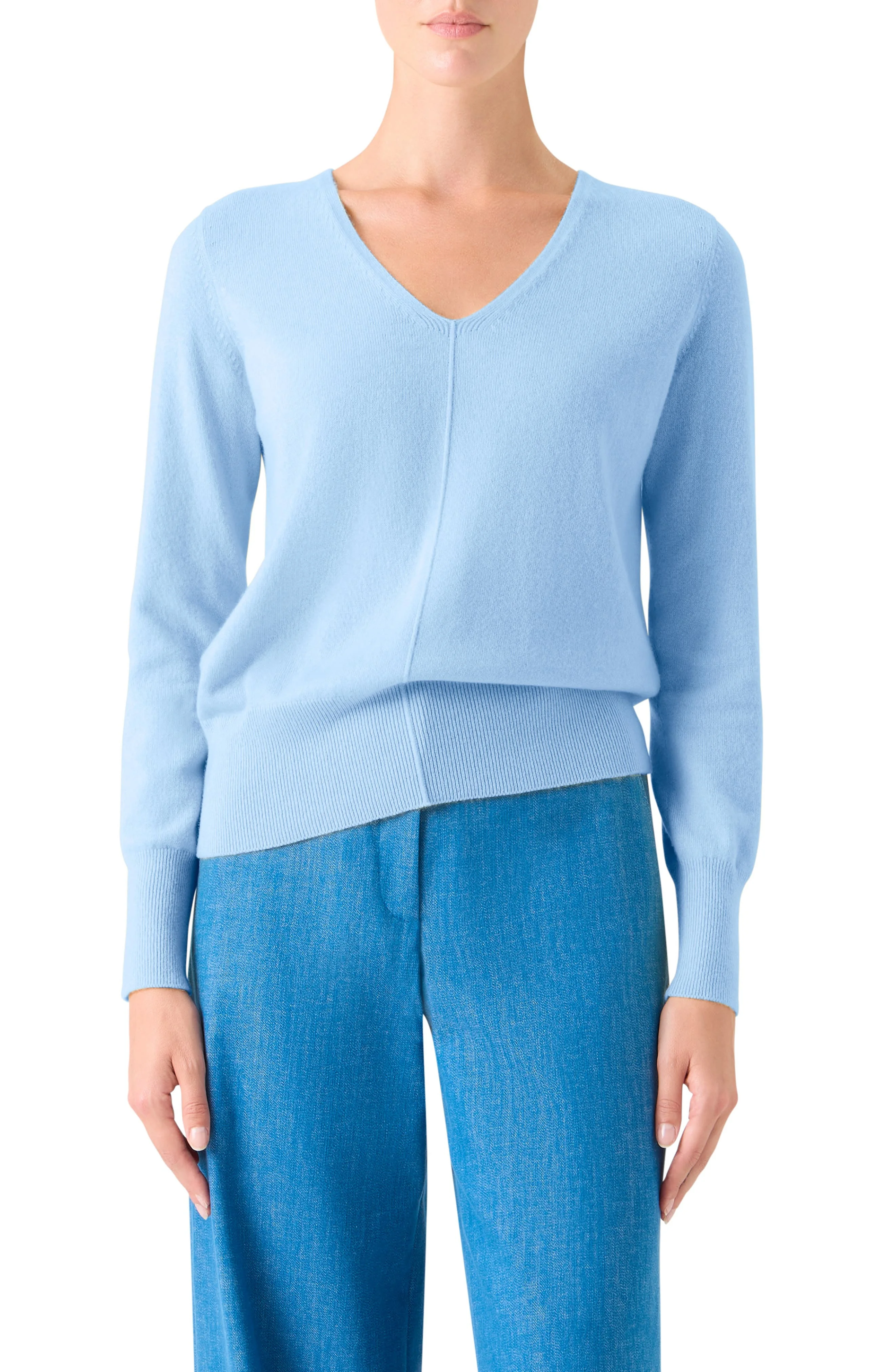 Akris Cashmere V-Neck Sweater in Powder Blue at Nordstrom - 1