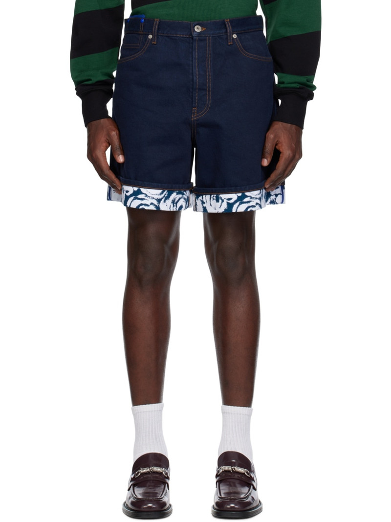 Indigo Flocked Denim Shorts 1