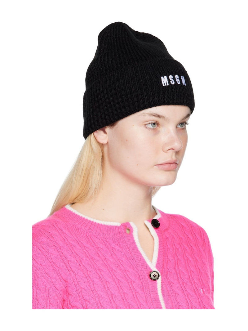 MSGM Black Embroidered Beanie outlook