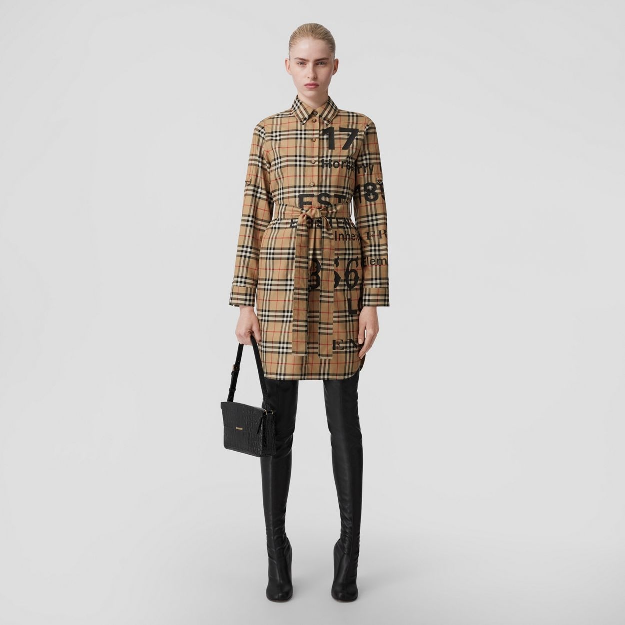 Vintage Check Cotton Tie-waist Shirt Dress - 2