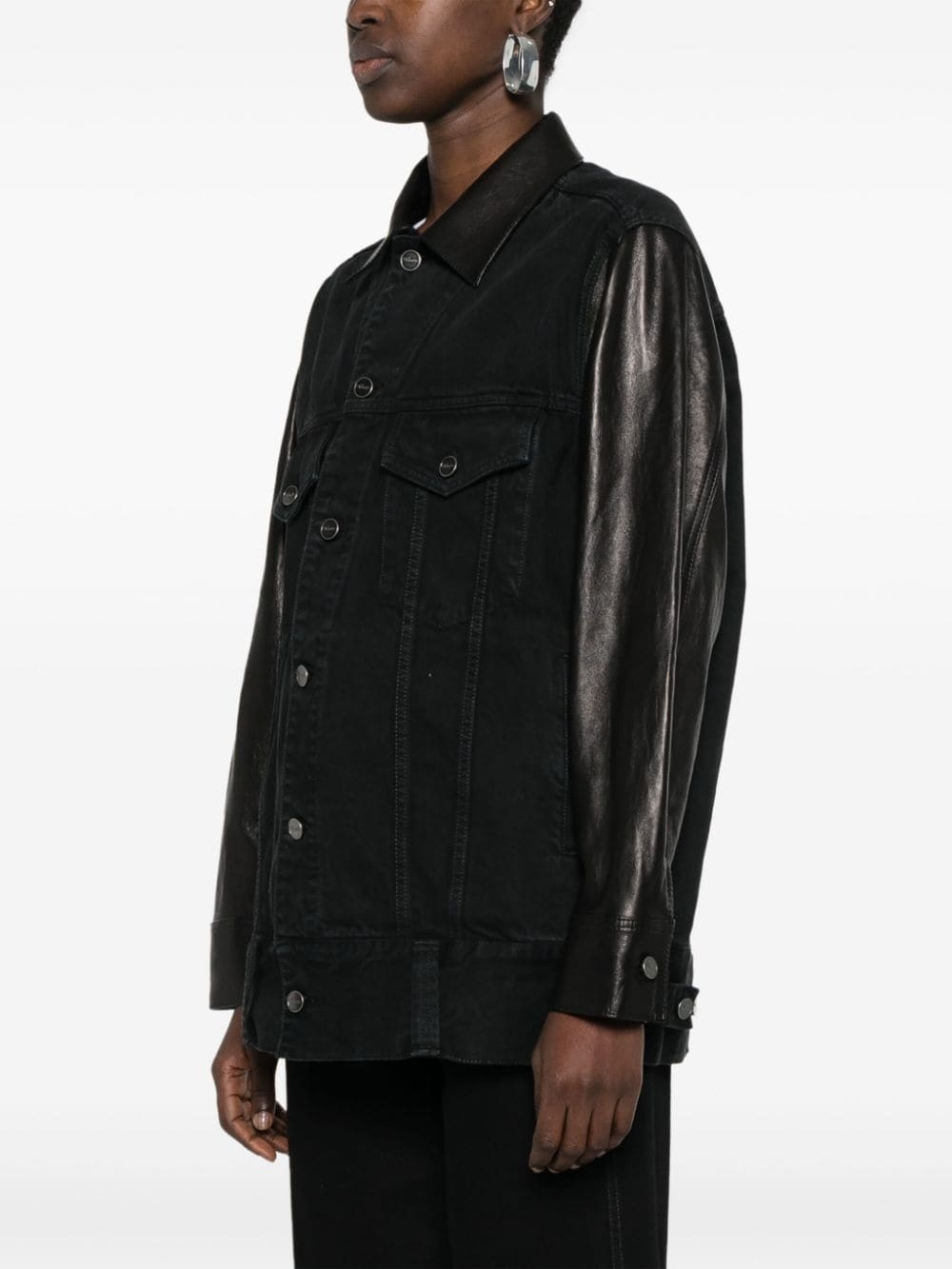 Grizzo leather-panels denim jacket - 3