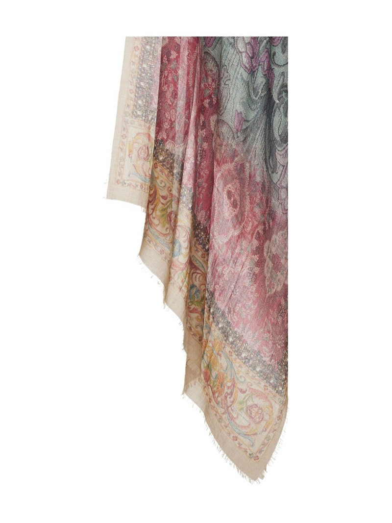 floral-pattern fringed-edges scarf 1