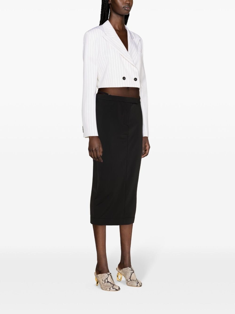 pinstripe-pattern cropped blazer - 4