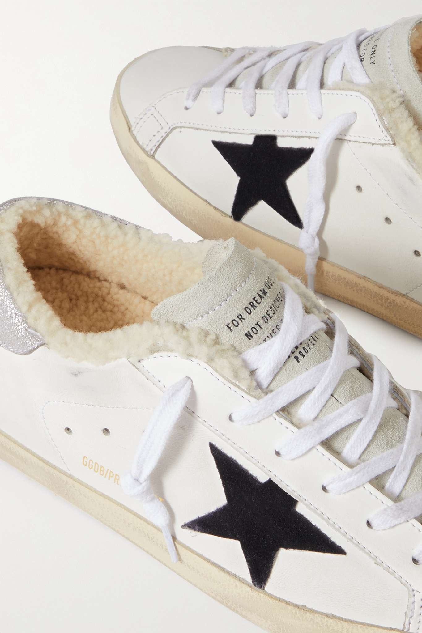 Super-Star shearling-lined distressed suede and leather sneakers - 4