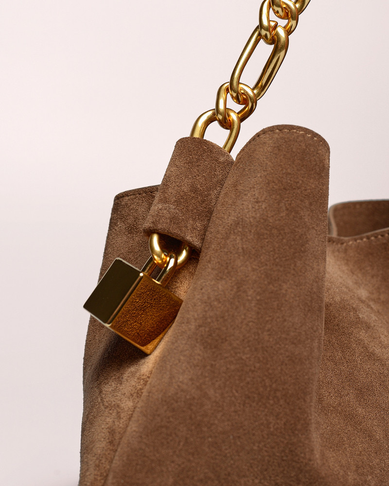 Nanushka THE DICE BAGUETTE - Chain-embellished suede bag - Brown outlook