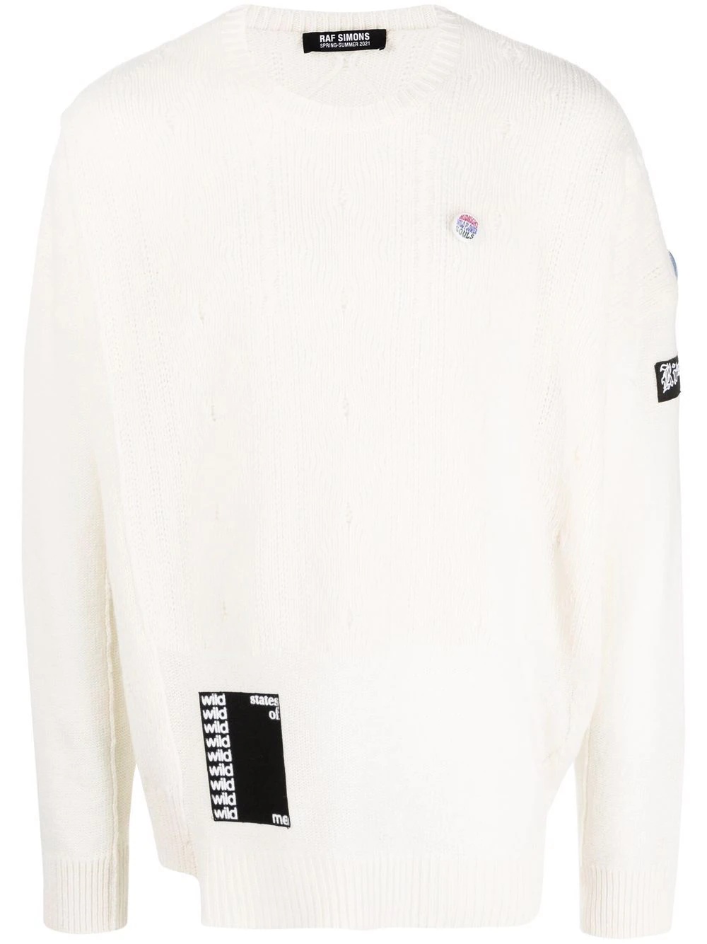 Reversed slogan-patch cable knit jumper - 1