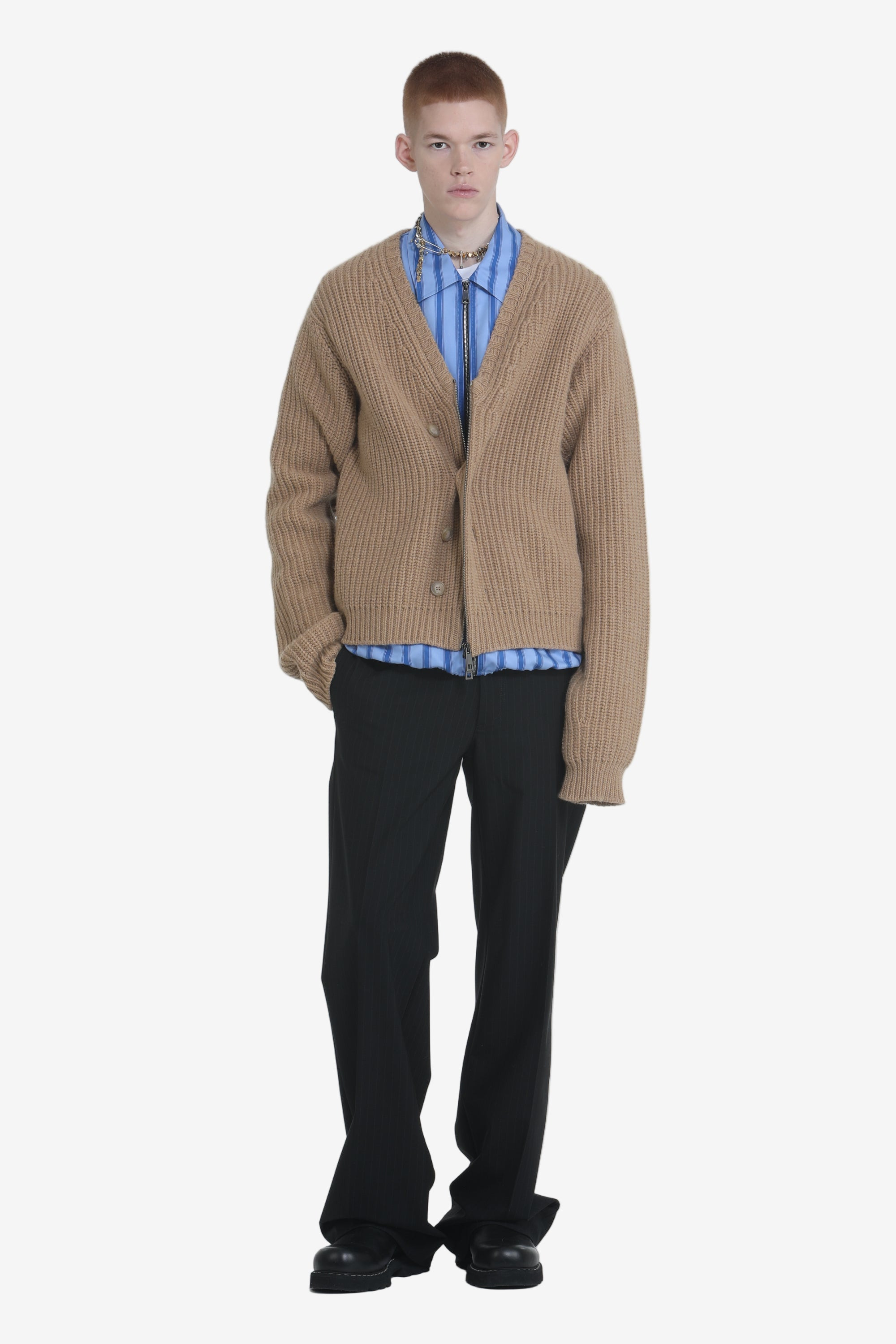 V-NECK SWEATER WITH BUTTONS AND ZIP - 2