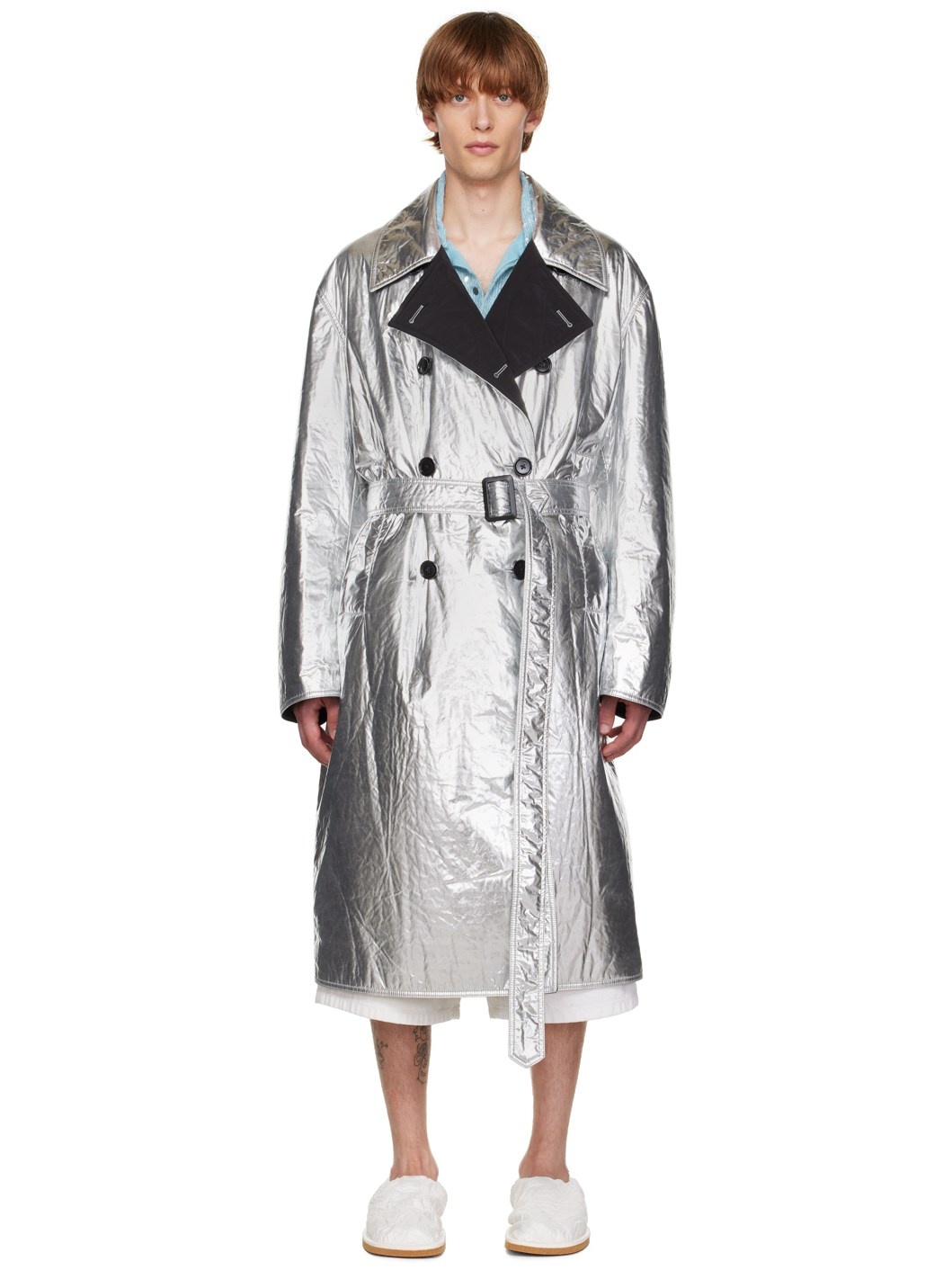 Silver Double-Breasted Reversible Coat - 1