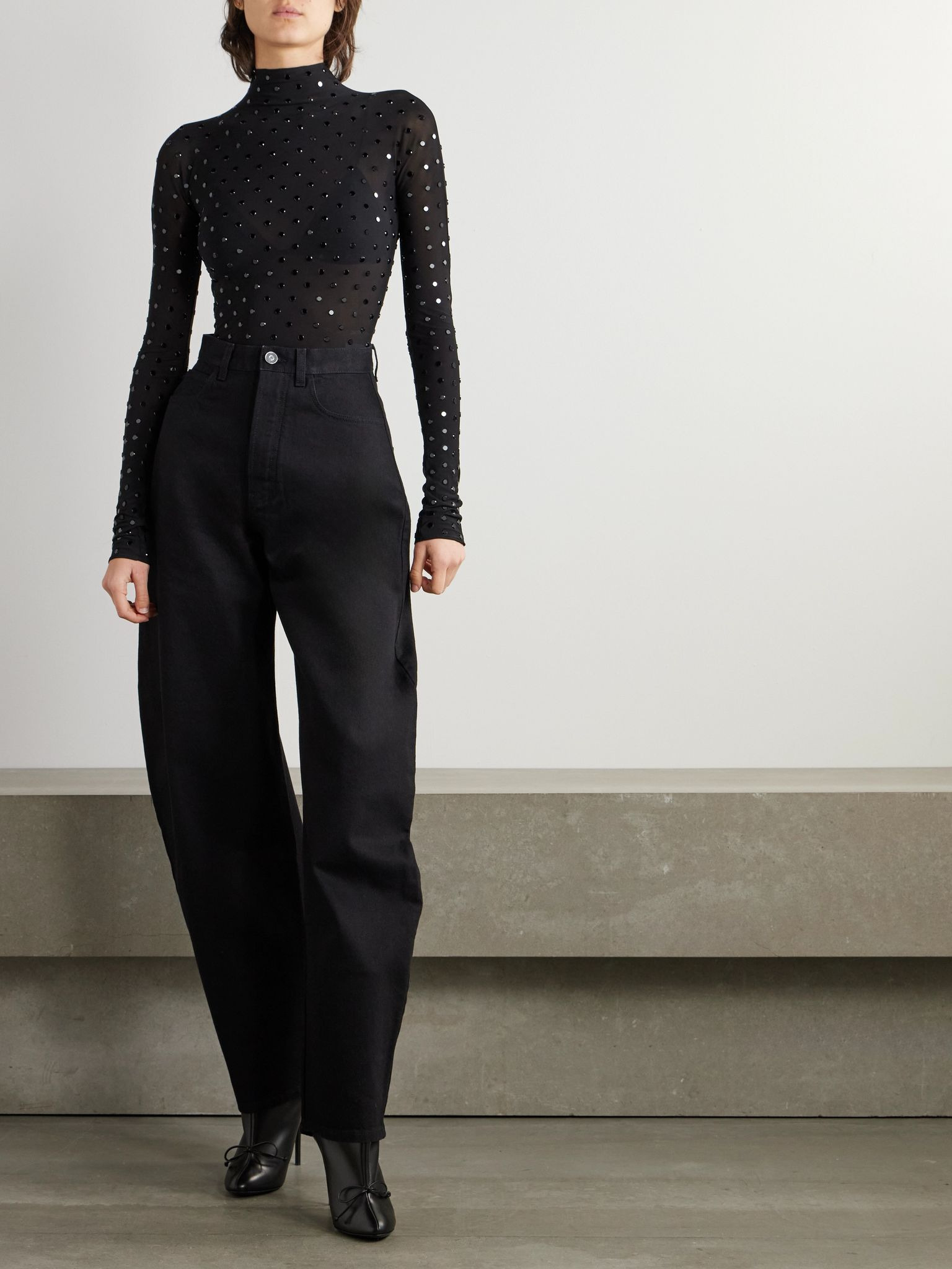 Crystal-embellished stretch-jersey bodysuit Black - 2