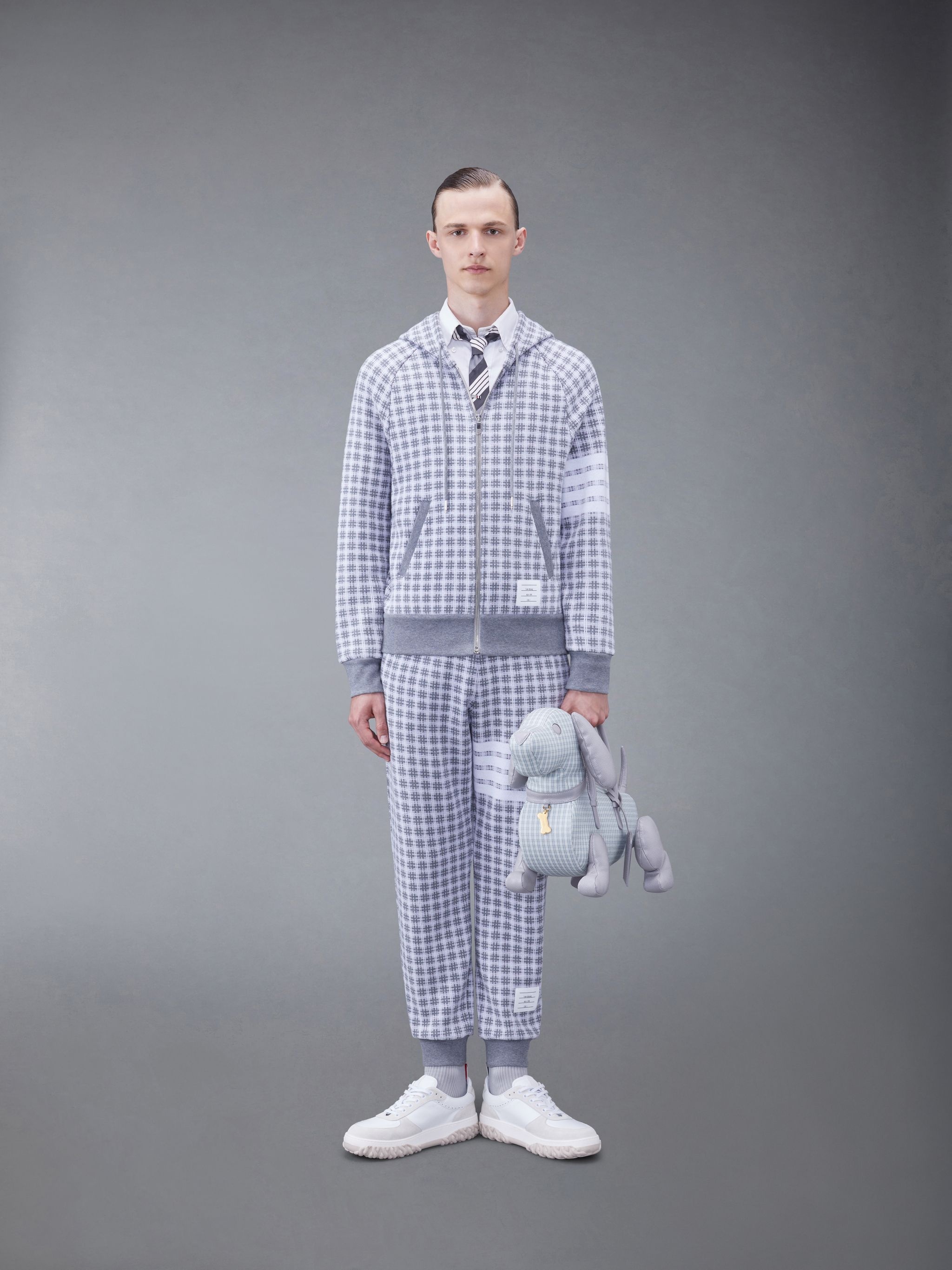 checked jacquard track pants - 4