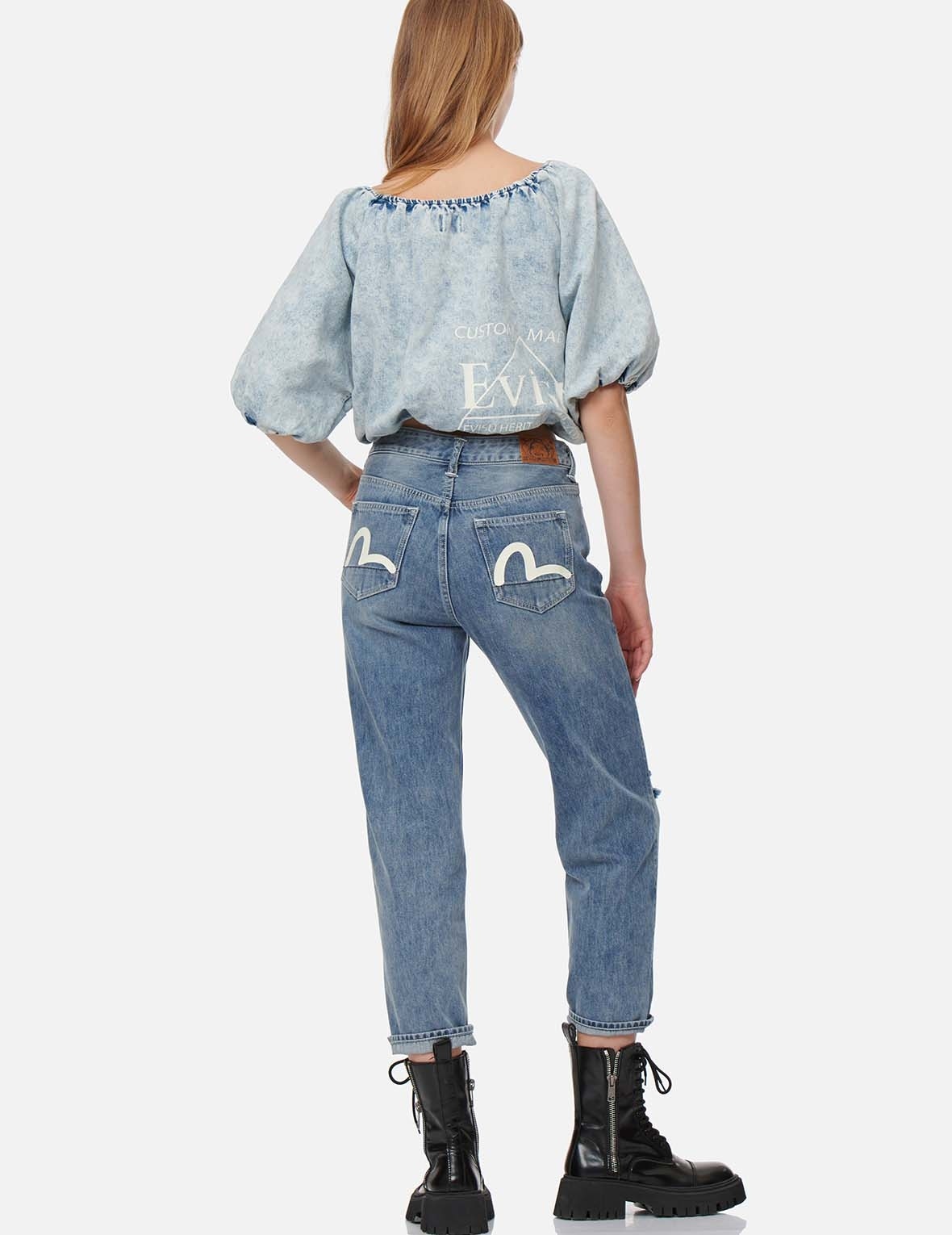 PUFF-SLEEVES CROPPED DENIM BLOUSE - 5