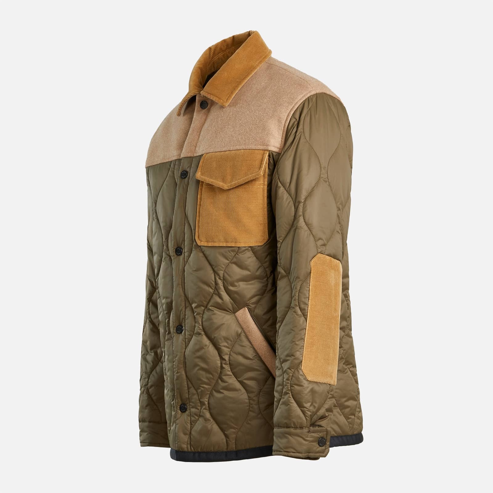 Quilted Shirt Jacket Green Brown Beige - 11