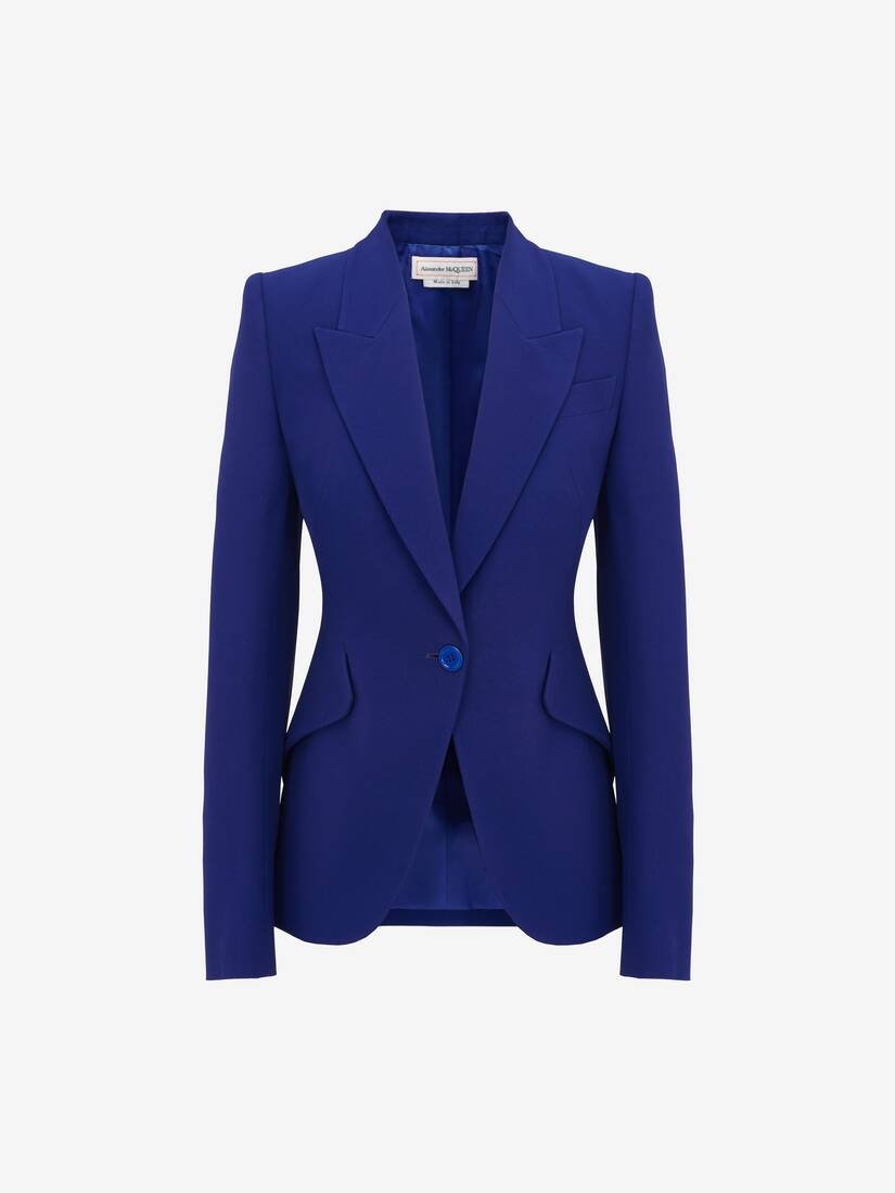 Women's Peak Shoulder Leaf Crepe Jacket in Electric Navy - 1