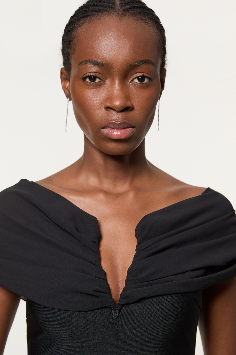 Figure Form Bandage Knit Woven Bardot Top 3