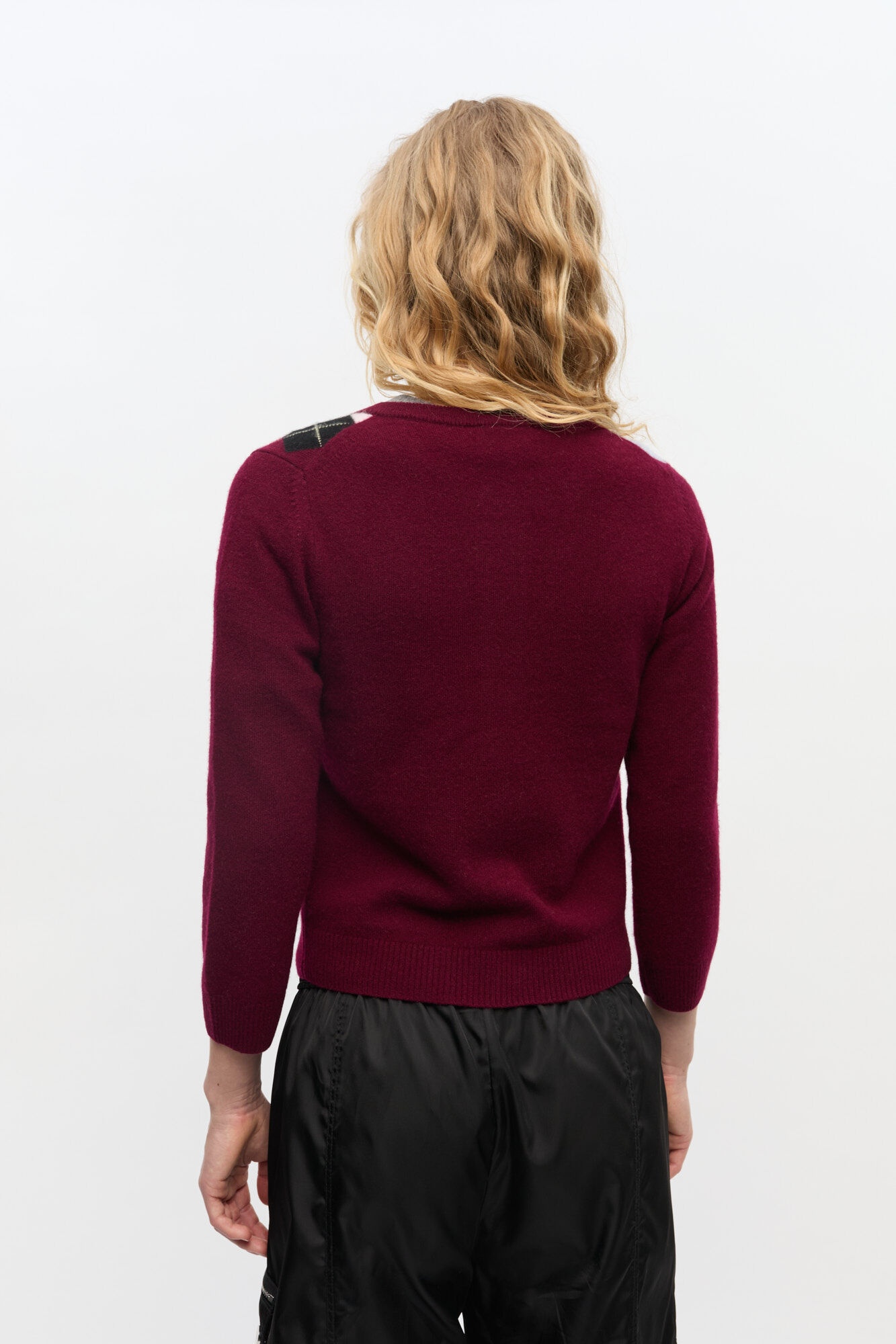 BURGUNDY CHECK CARDIGAN - 4
