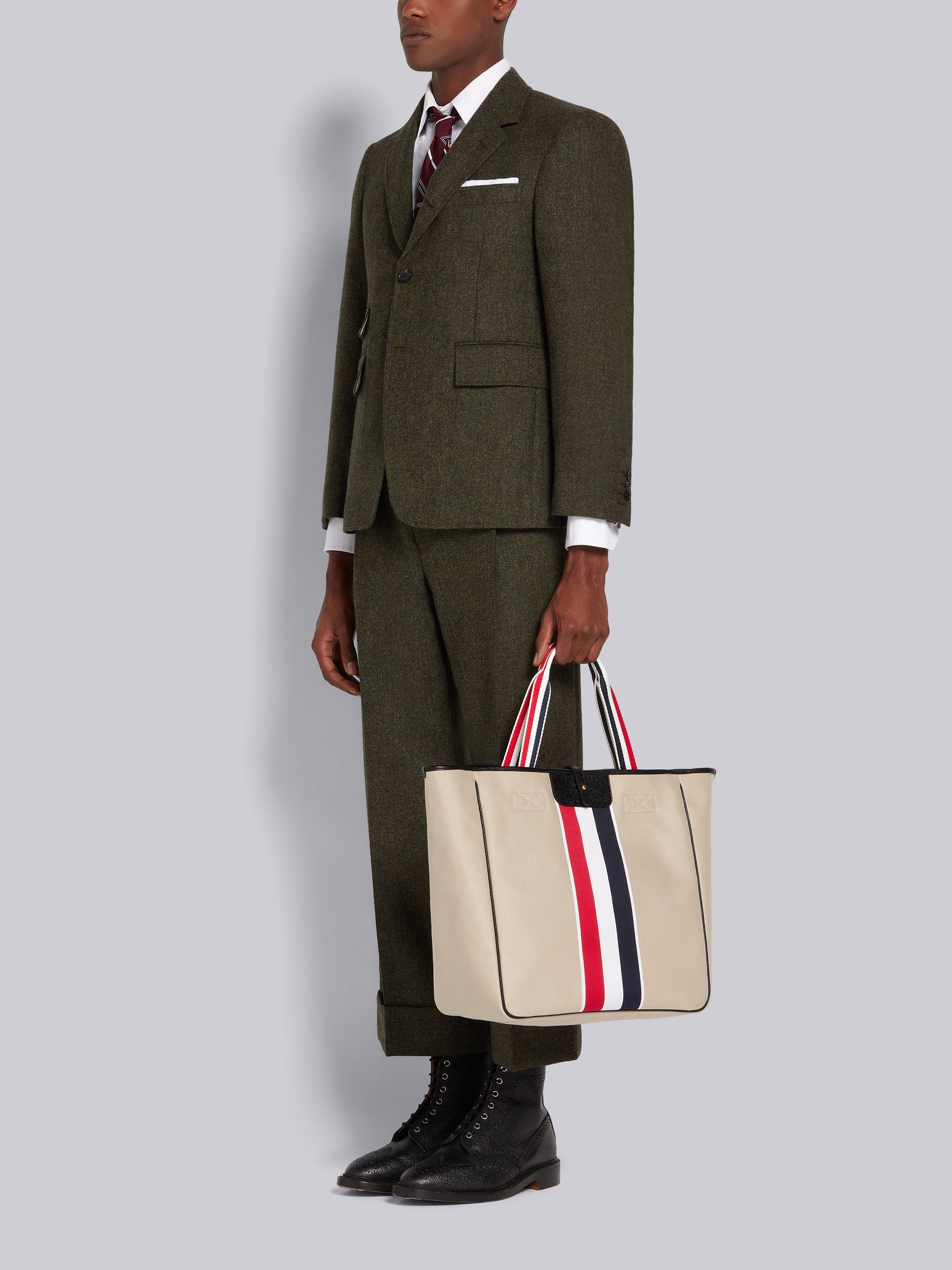 Khaki Canvas Jacquard Stripe Hunting Tote - 6