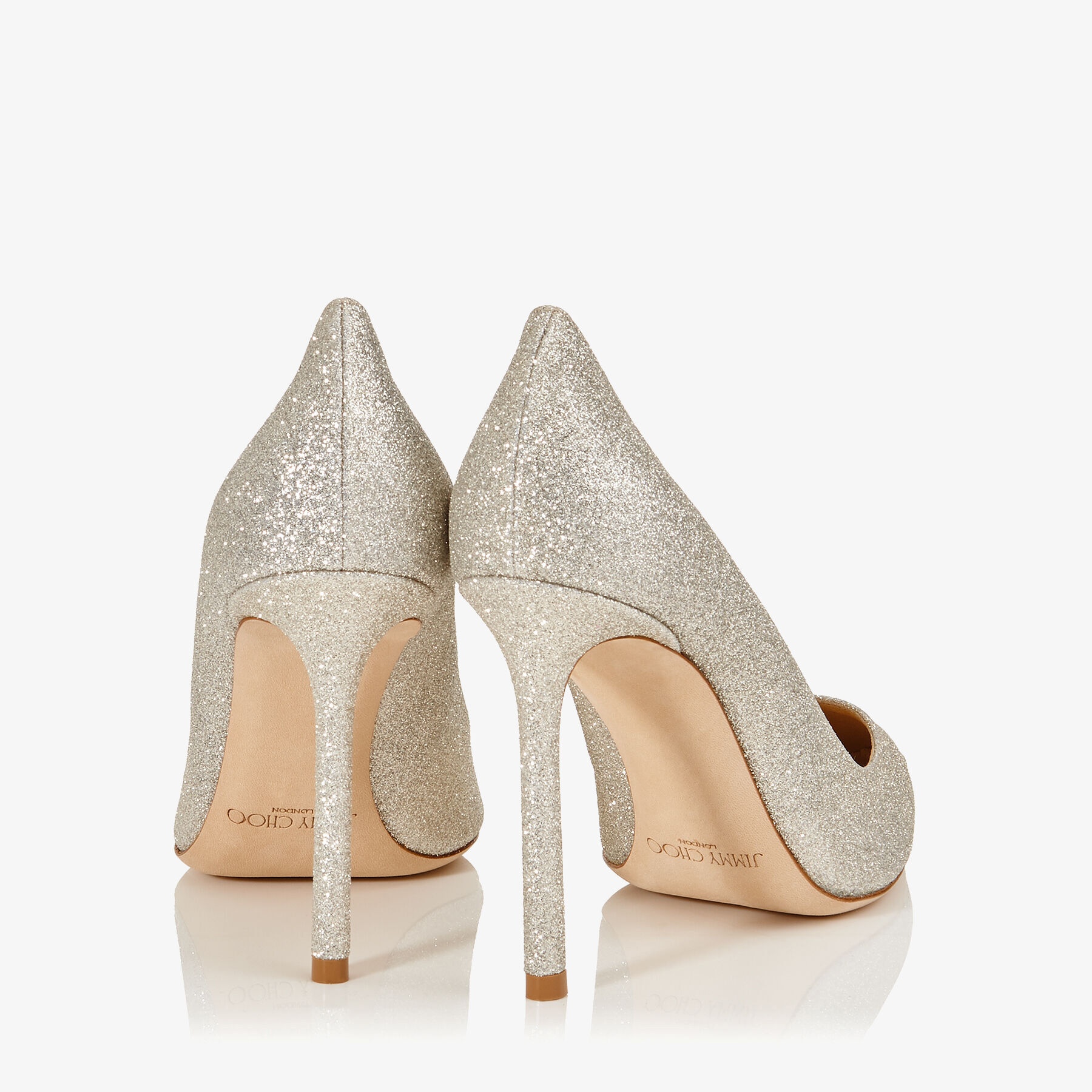 JIMMY CHOO Romy 100 Platinum Ice Dusty Glitter Pointy Toe